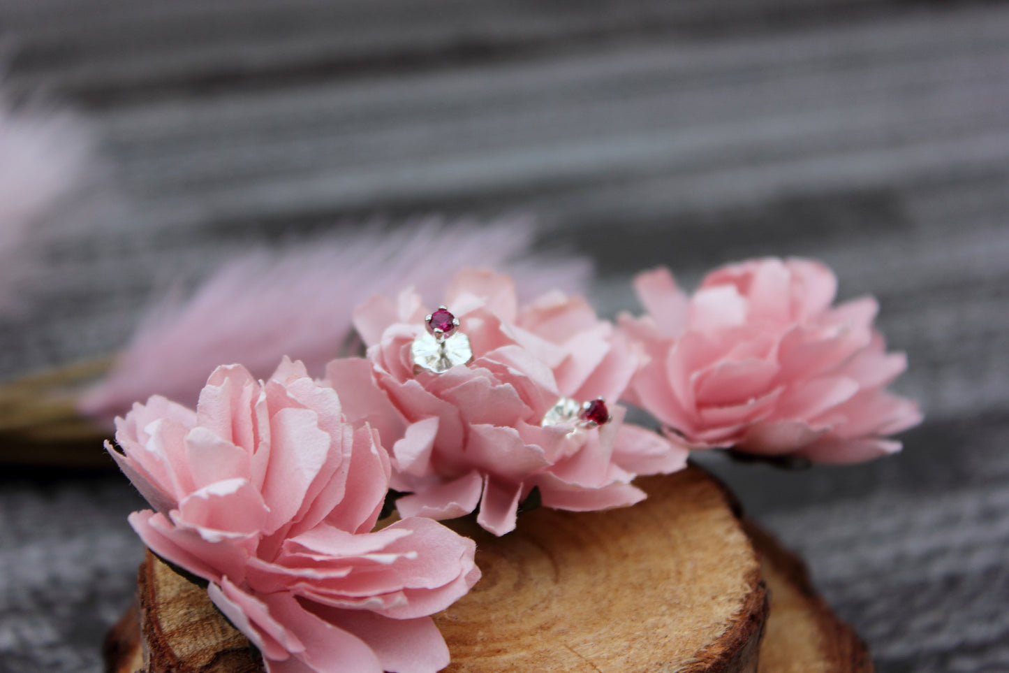Tiny Gemstone Studs - Emerald and Ruby