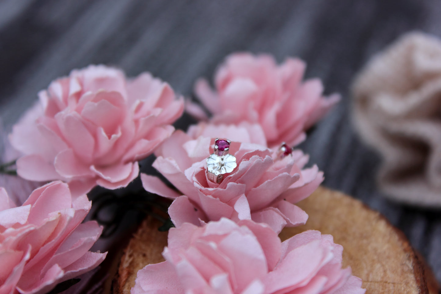 Tiny Gemstone Studs - Emerald and Ruby