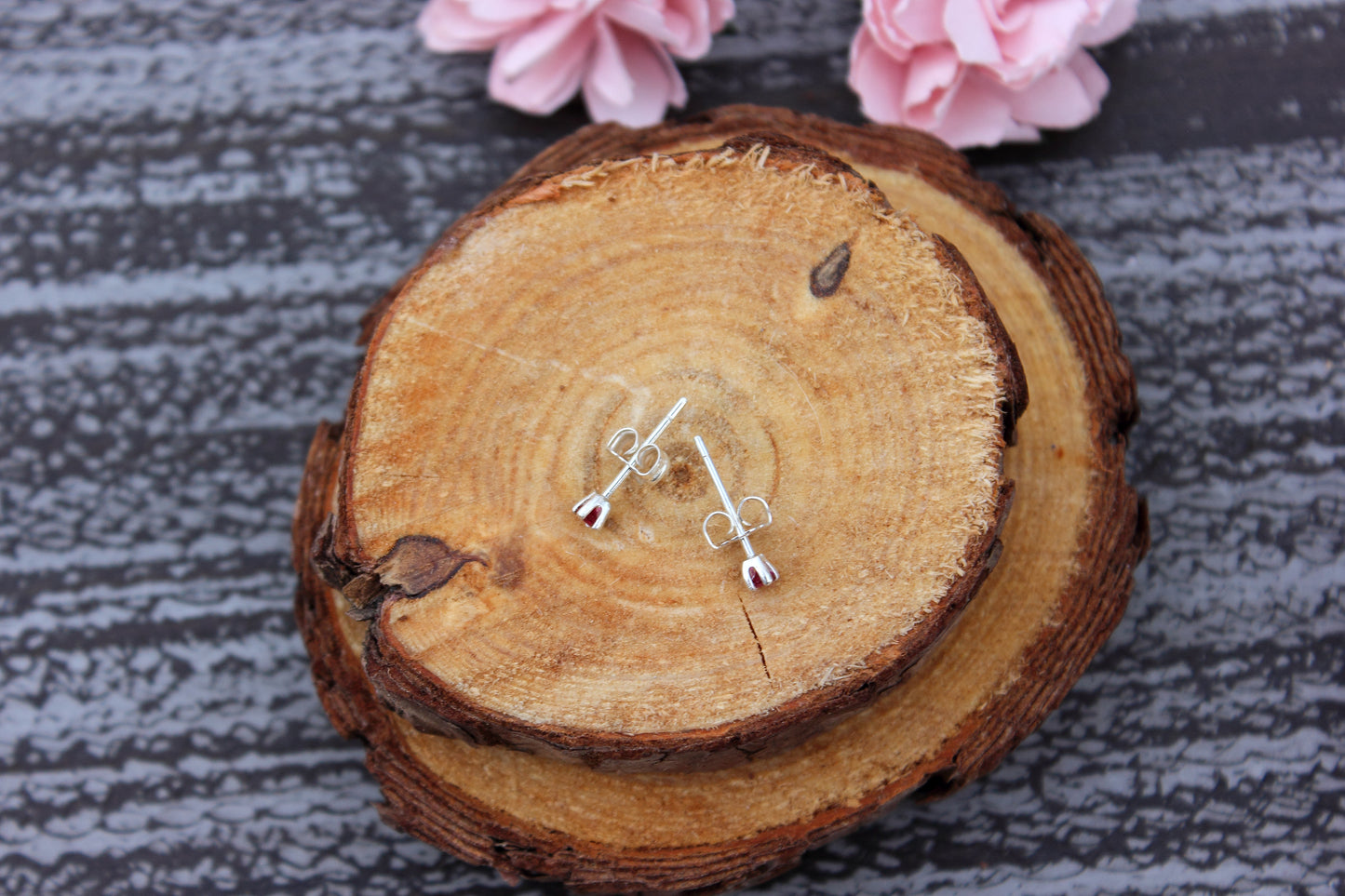 Tiny Gemstone Studs - Emerald and Ruby