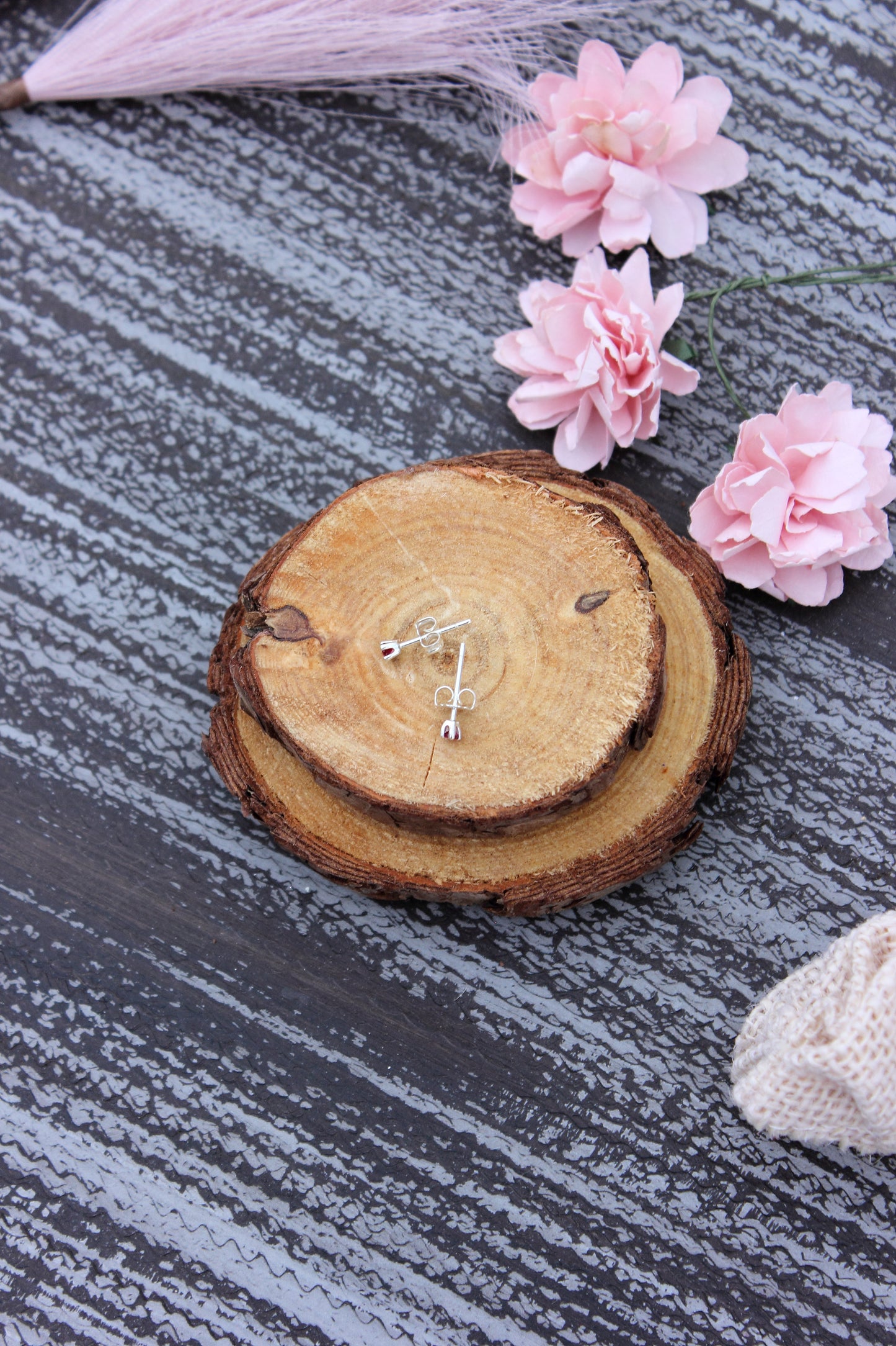 Tiny Gemstone Studs - Emerald and Ruby