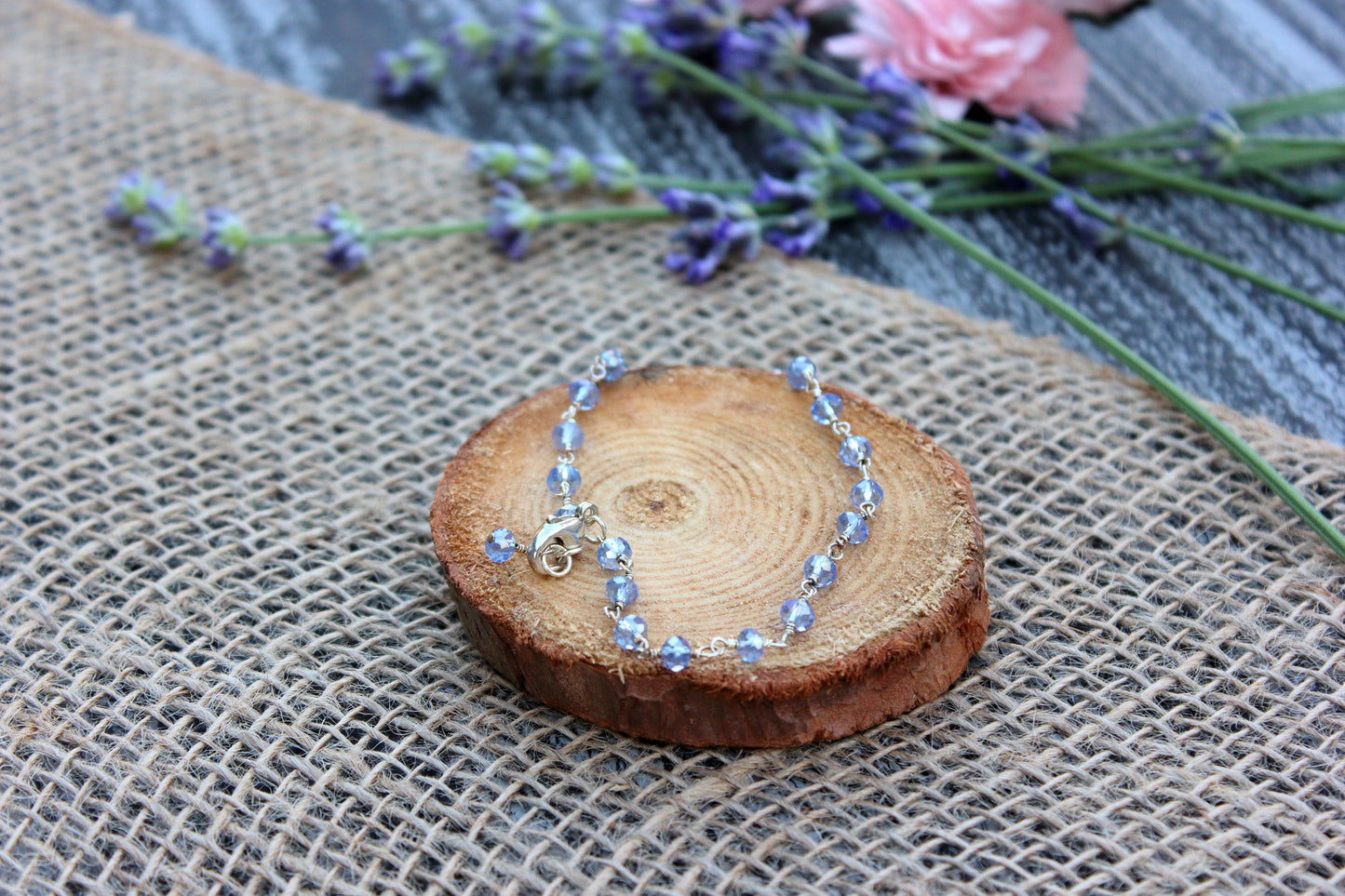 Blue zircon rosary bracelet