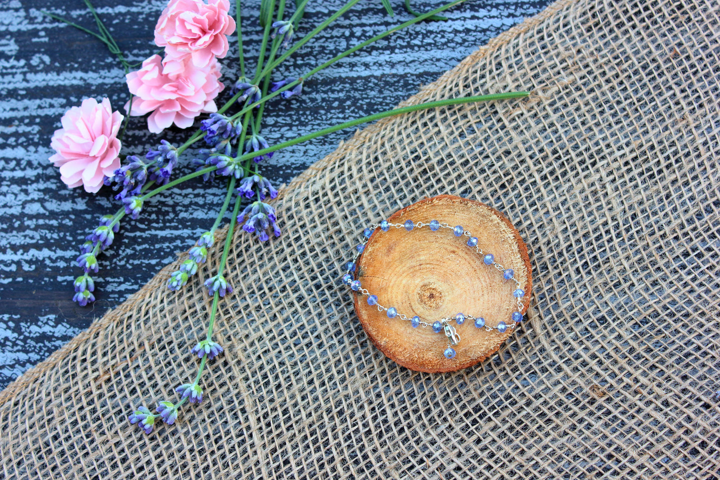 Blue zircon rosary bracelet