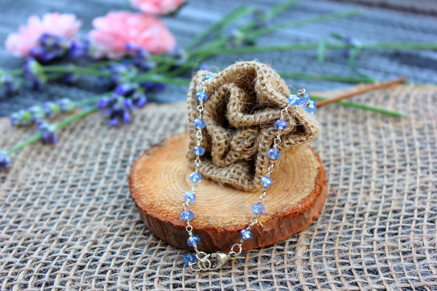 Blue zircon rosary bracelet