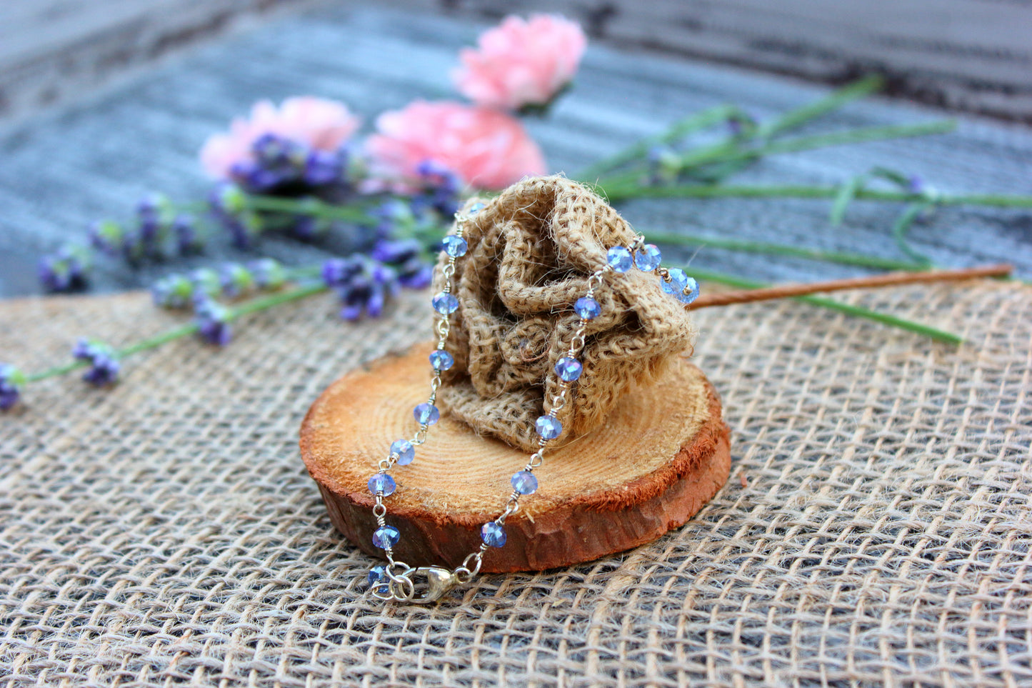 Blue zircon rosary bracelet