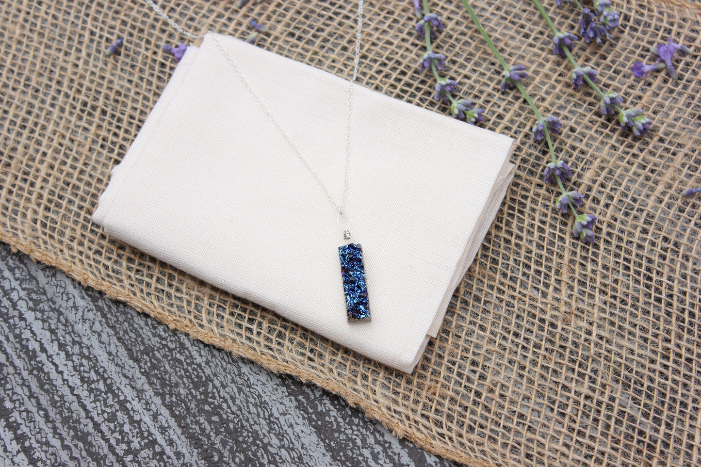 Blue druzy rectangle necklace