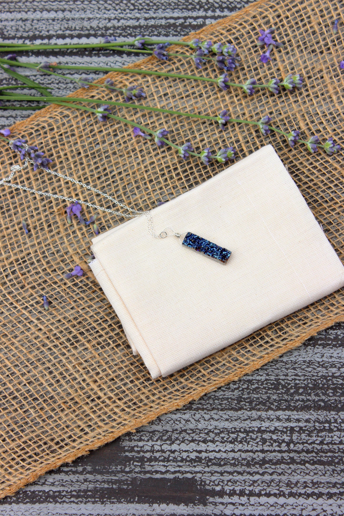 Blue druzy rectangle necklace