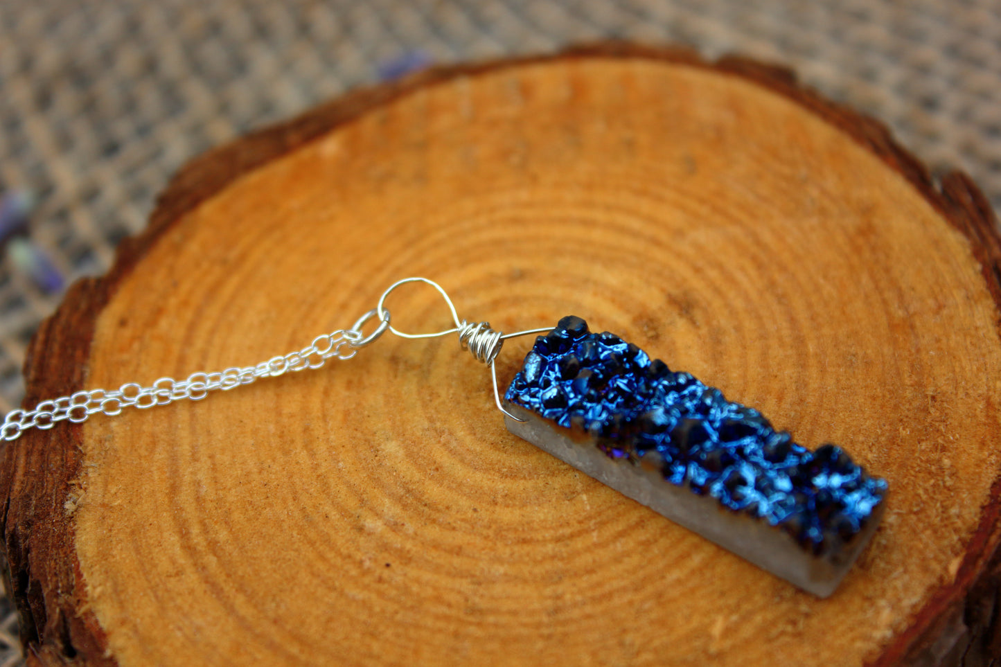 Blue druzy rectangle necklace