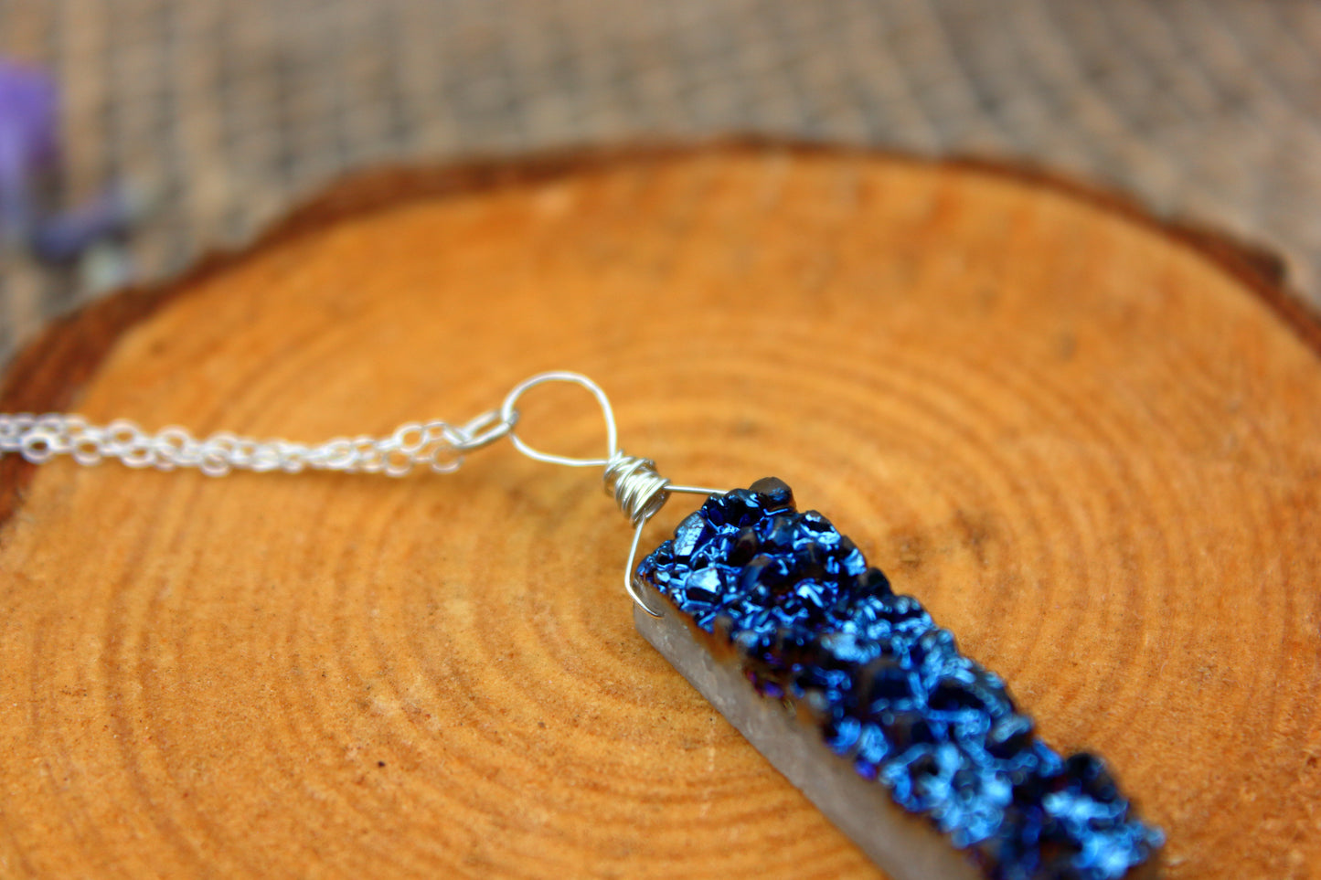 Blue druzy rectangle necklace