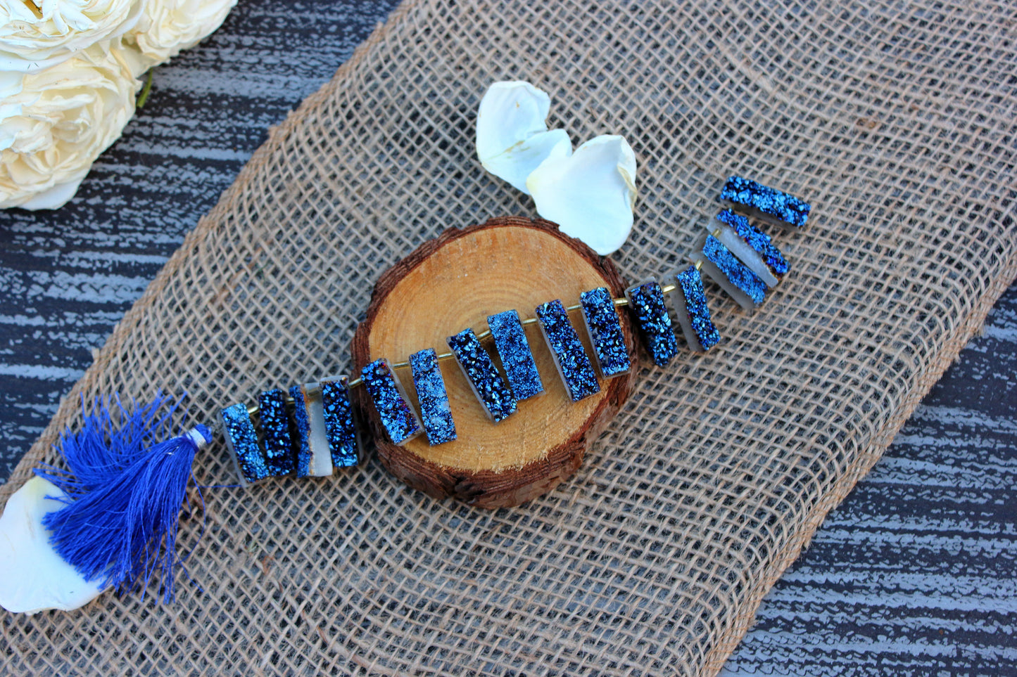Blue druzy rectangle necklace