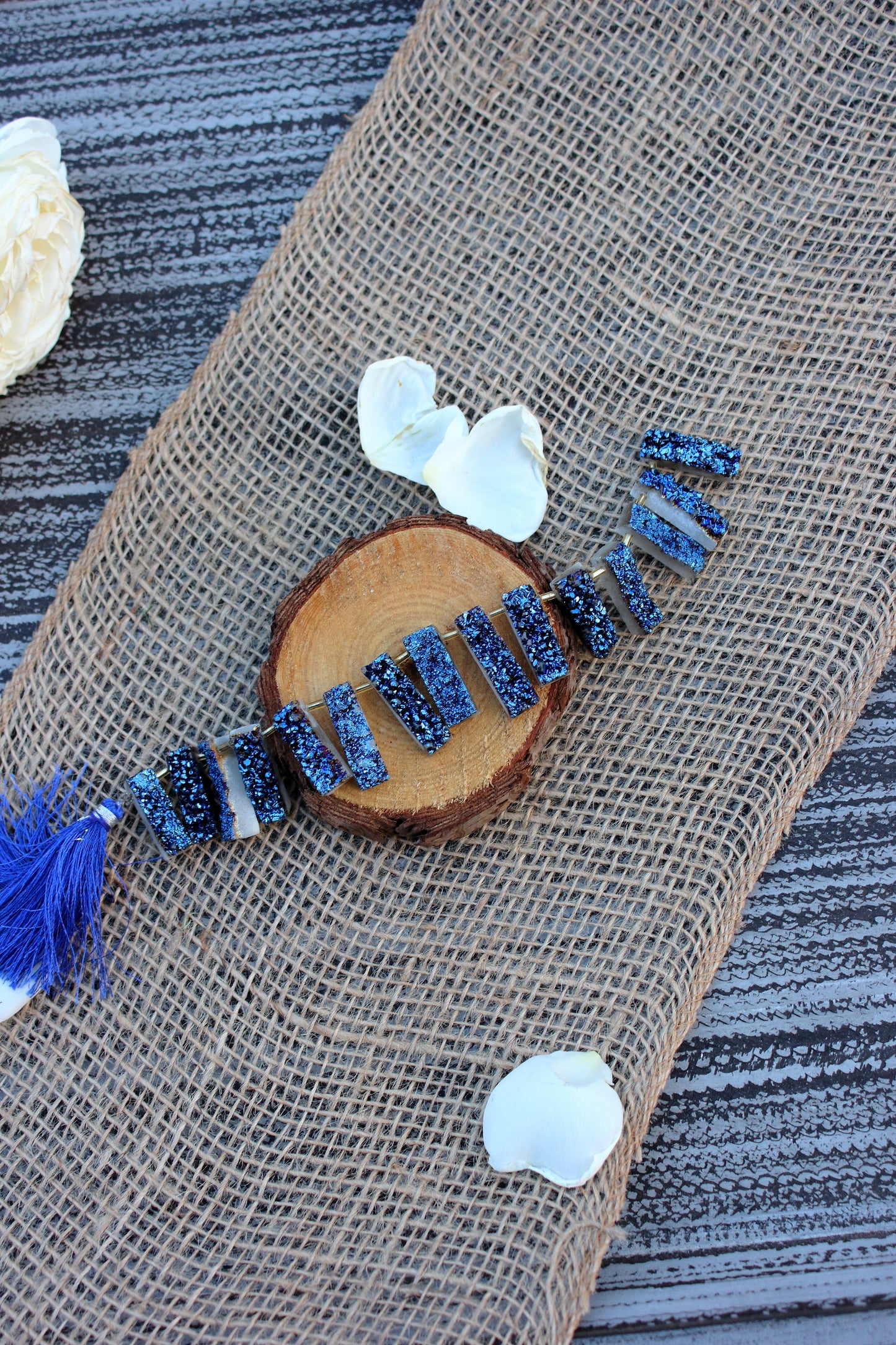 Blue druzy rectangle necklace