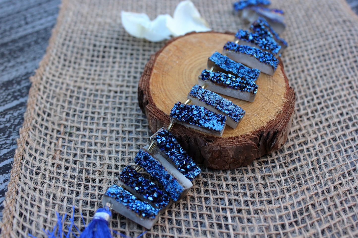 Blue druzy rectangle necklace