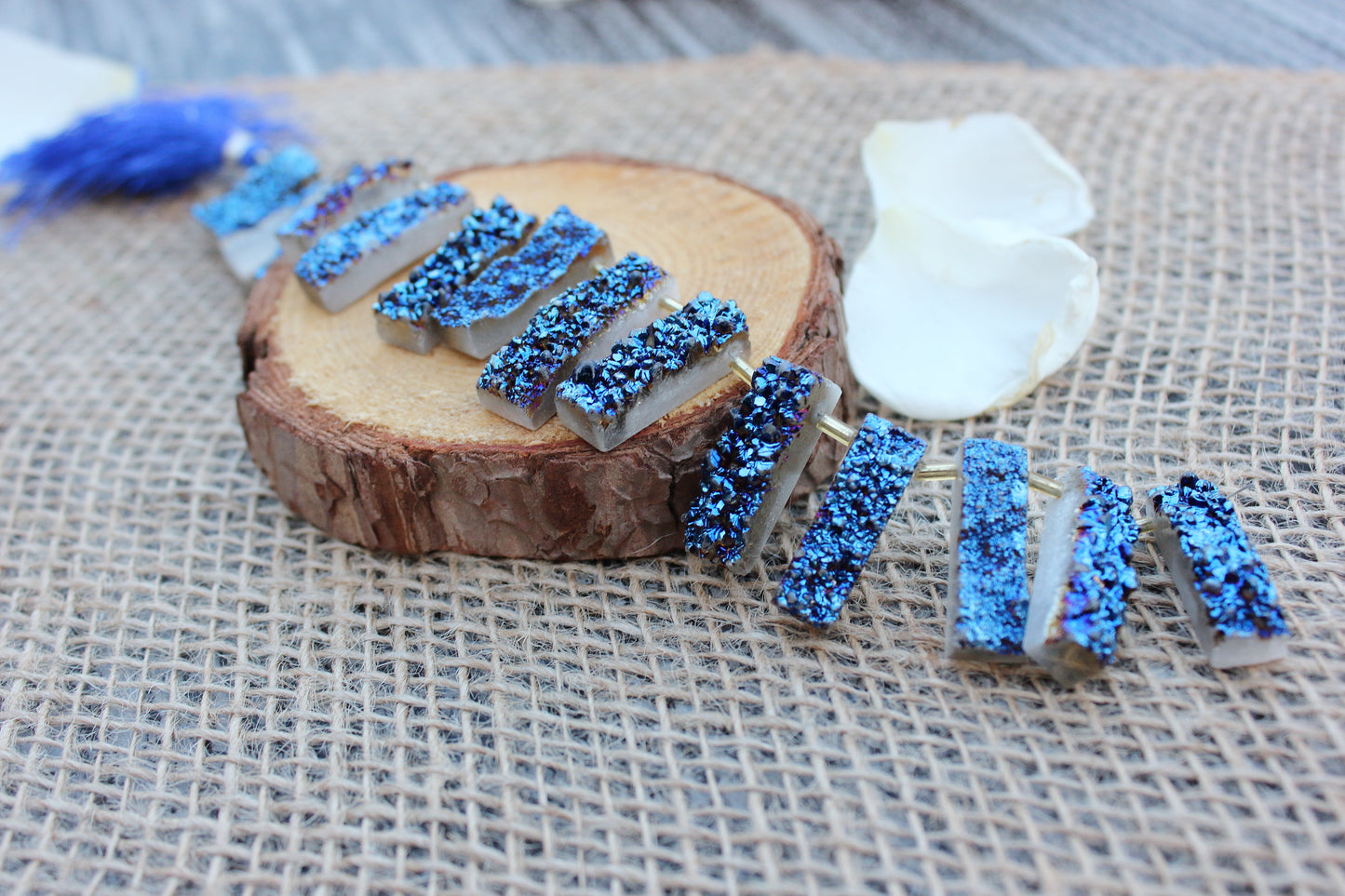 Blue druzy rectangle necklace