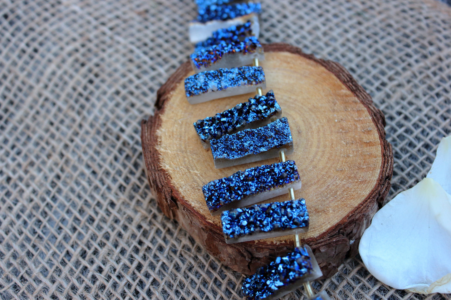 Blue druzy rectangle necklace