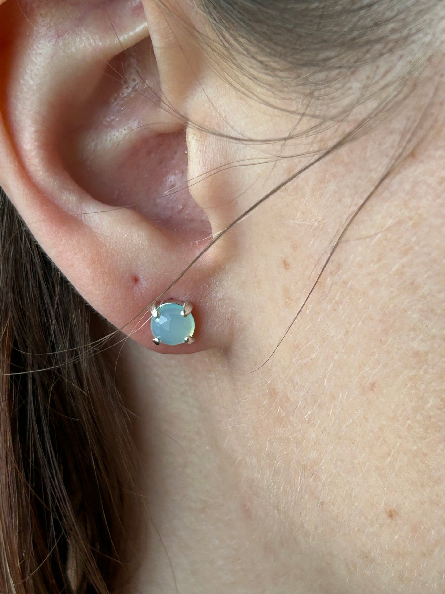 Rose Cut Peruvian Chalcedony Stud Earrings