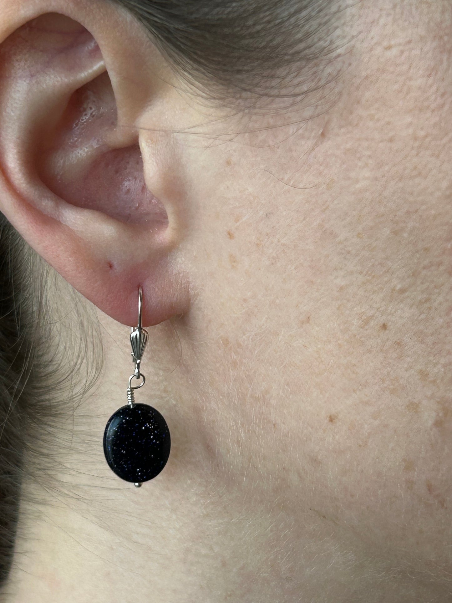 Blue Goldstone Oval drop earrings