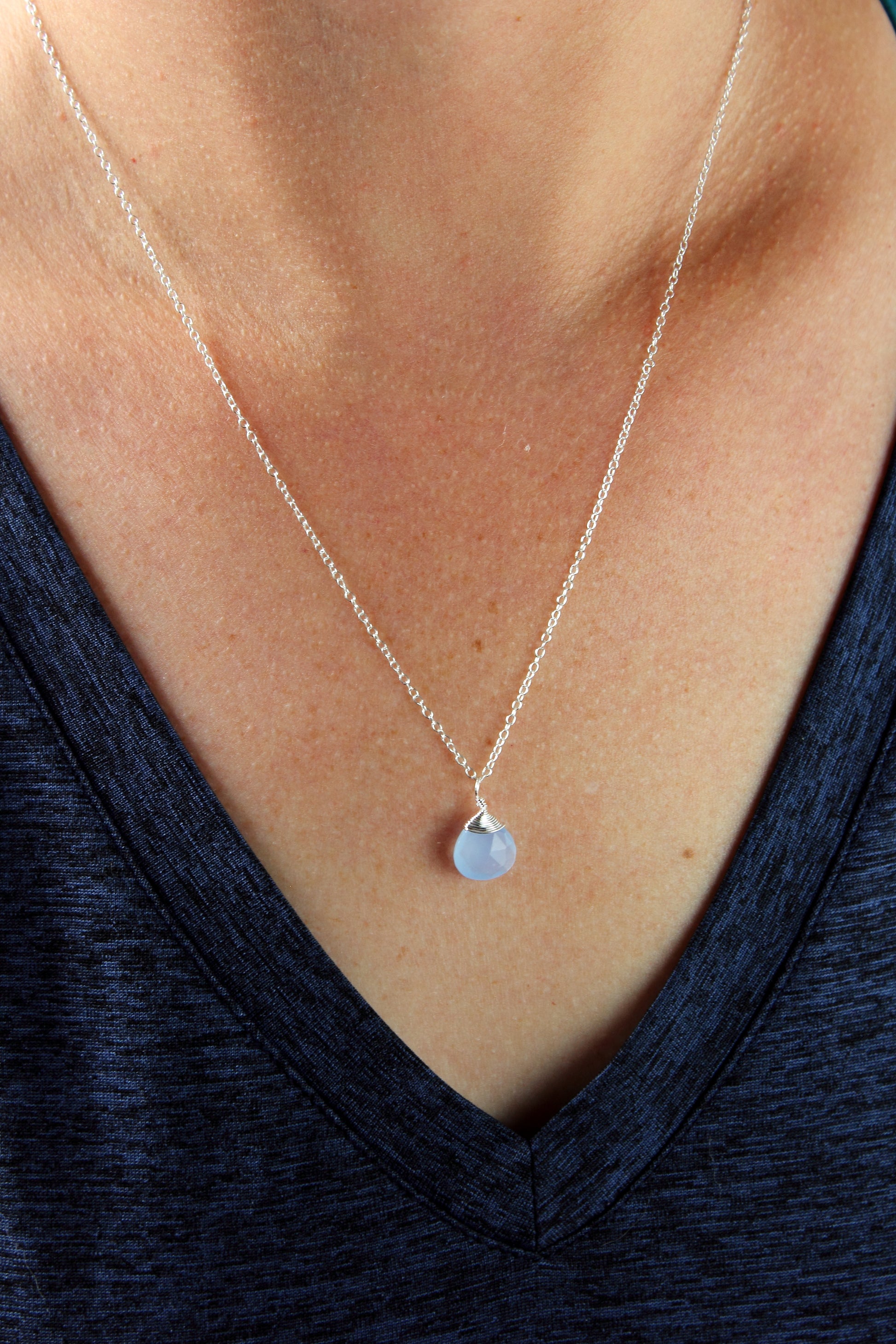 Light Blue Chalcedony Briolette Necklace