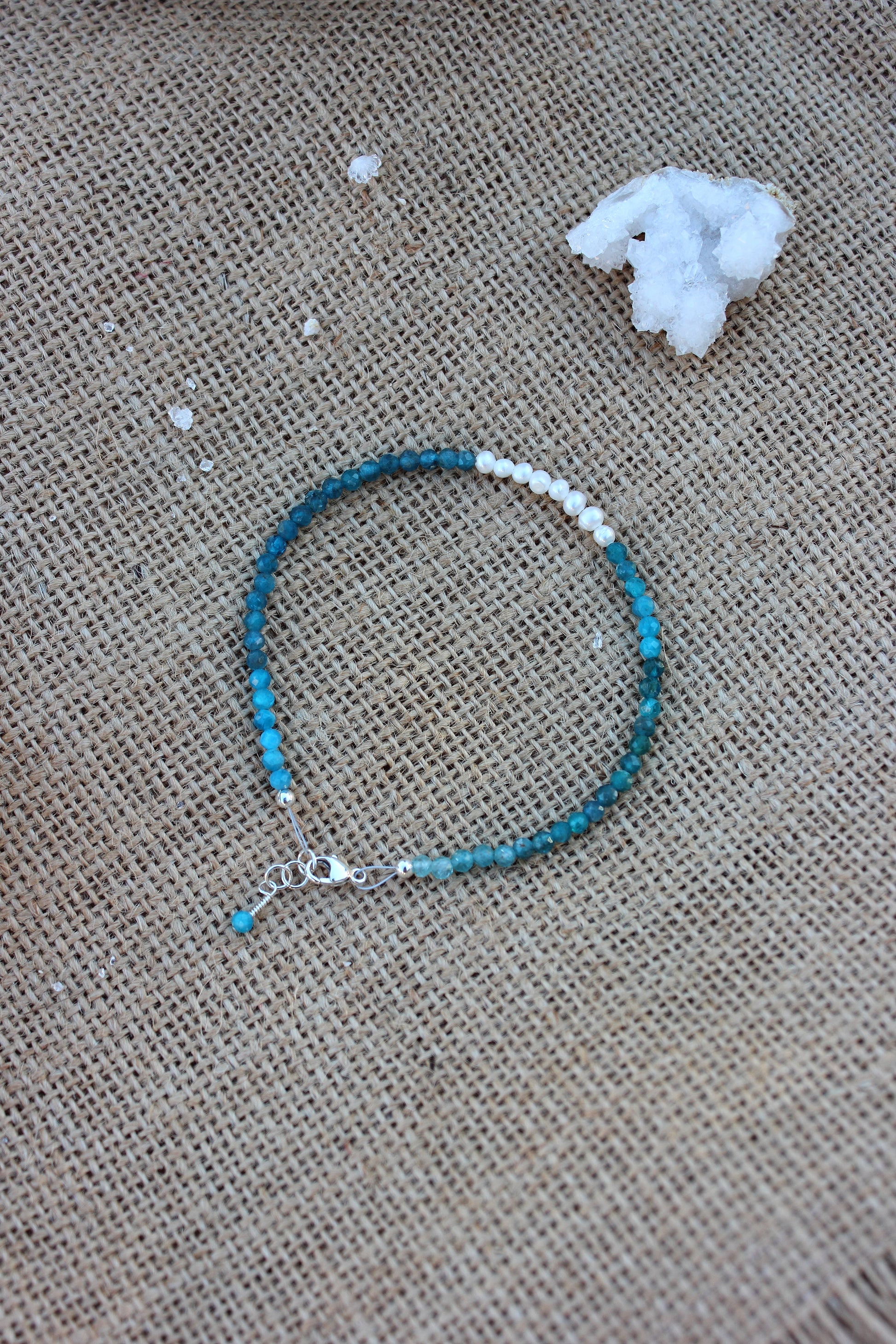 Neon Apatite and Pearl Bracelet