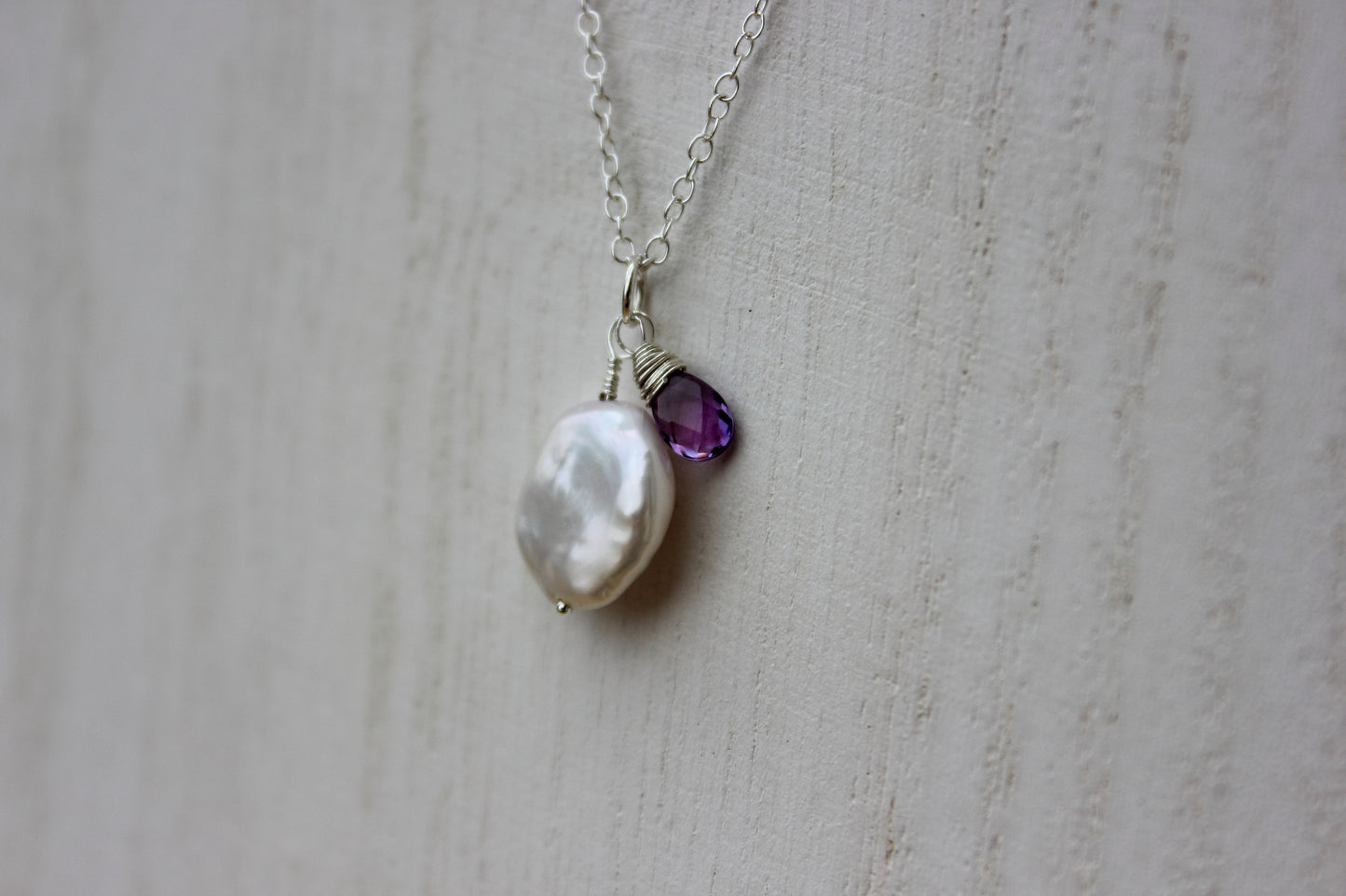 Coin pearl and amethyst briolette necklace