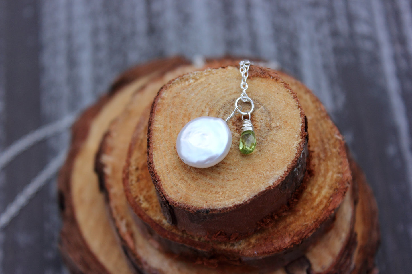 Coin pearl and peridot briolette necklace