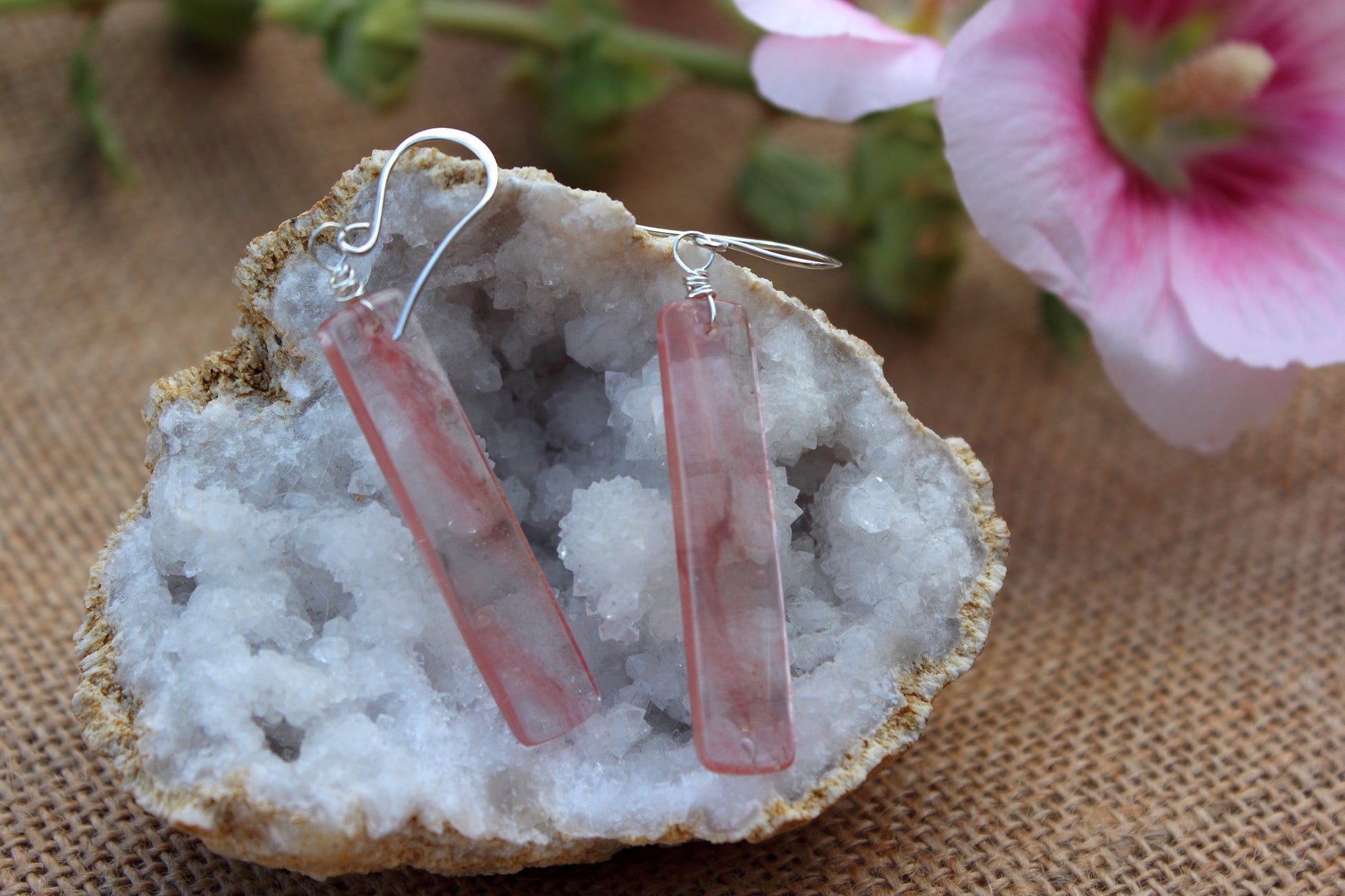 Cherry Quartz Rectangle Earrings