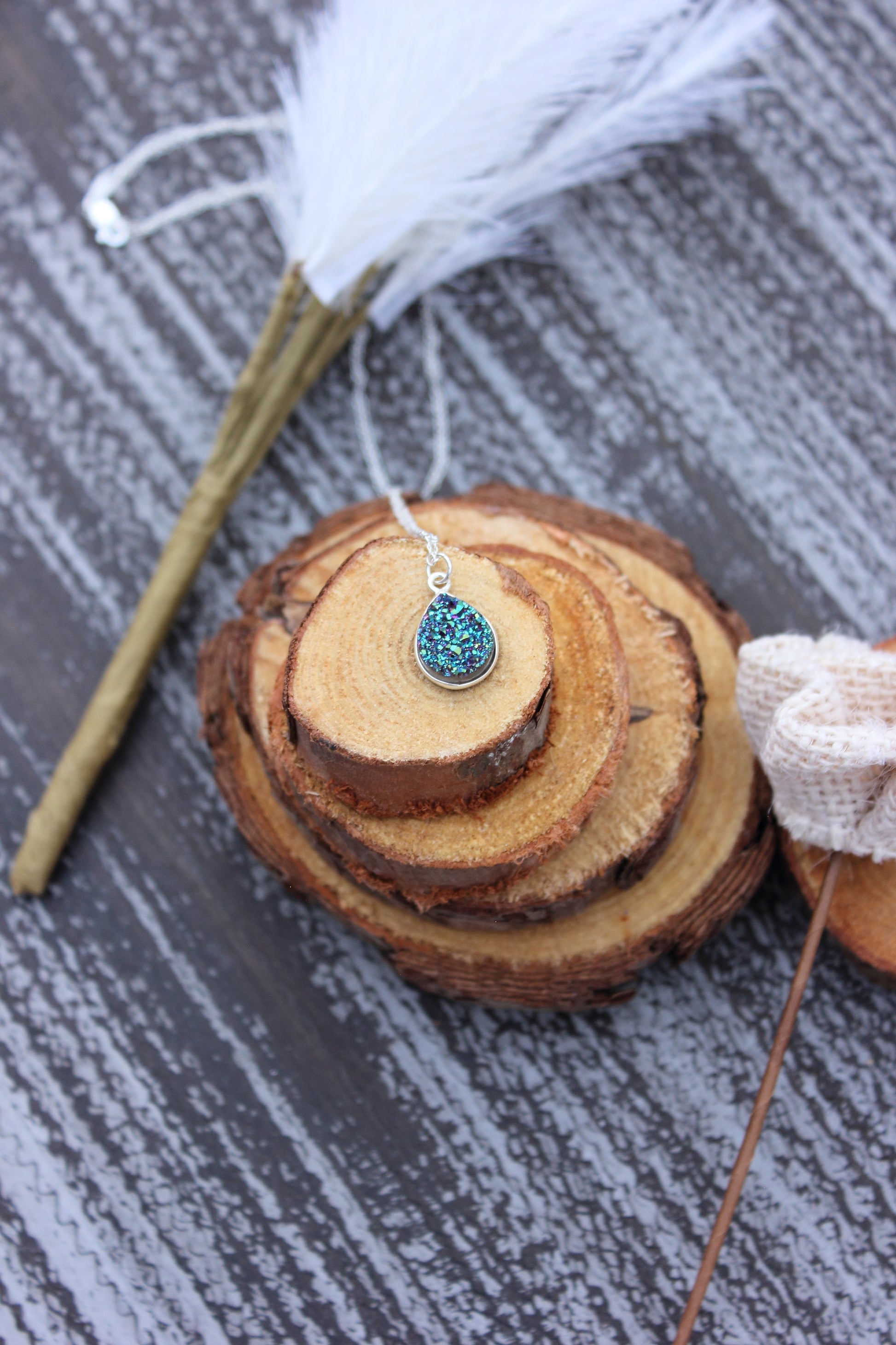 Purple/Green Druzy Pear Pendant