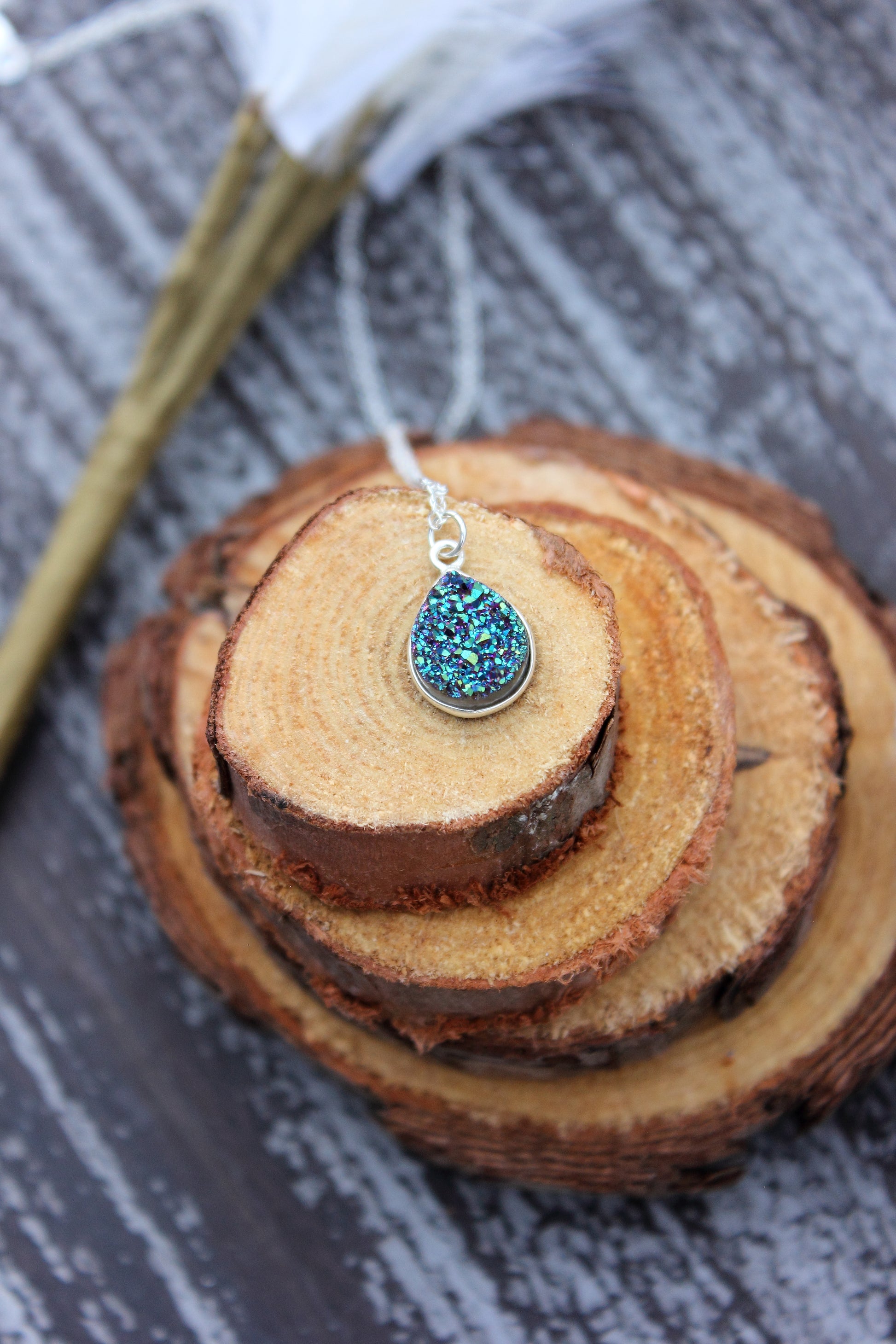 Purple/Green Druzy Pear Pendant