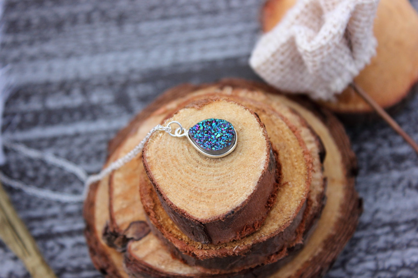 Purple/Green Druzy Pear Pendant