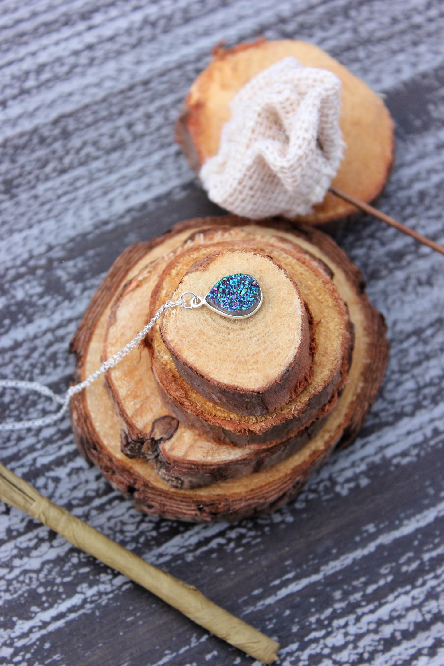 Purple/Green Druzy Pear Pendant