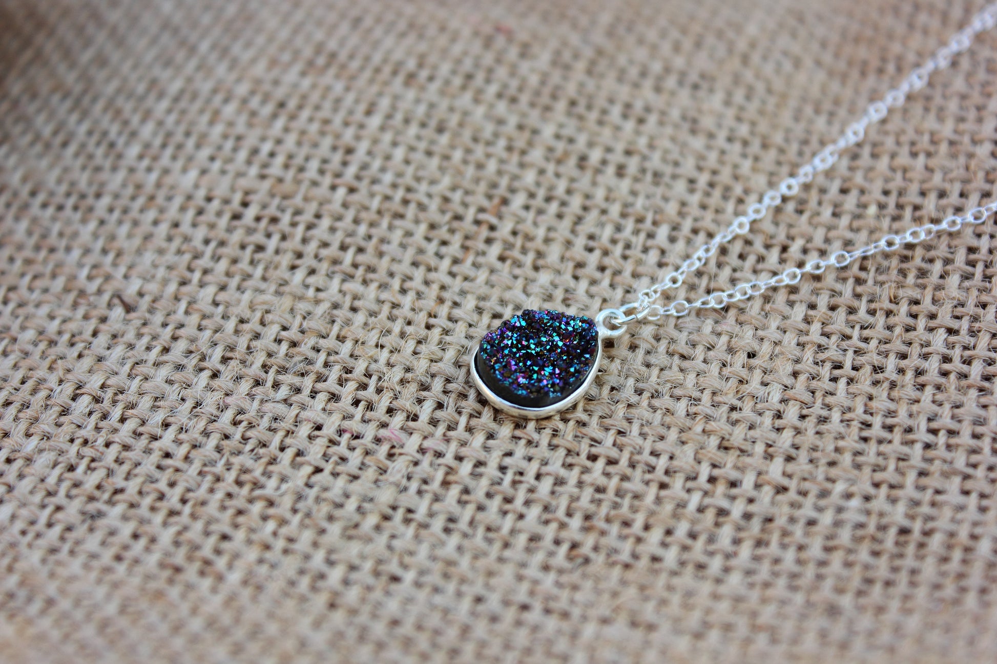 Purple/Green Druzy Pear Pendant