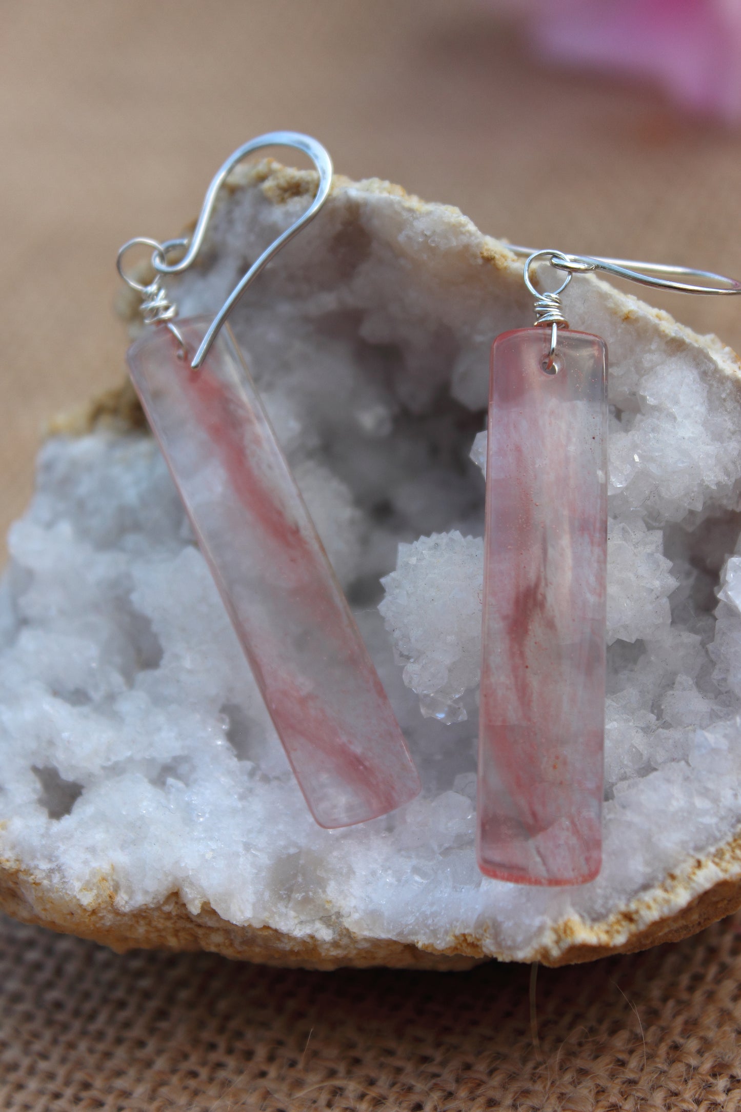 Cherry Quartz Rectangle Earrings