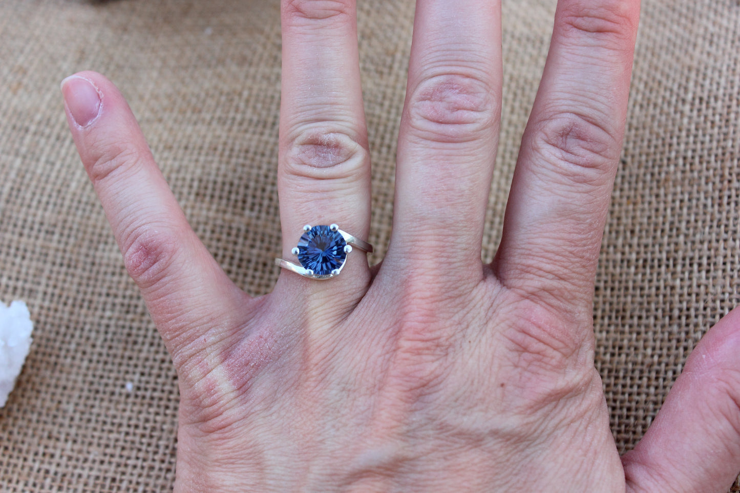 Concave Cut Blue Quartz Ring