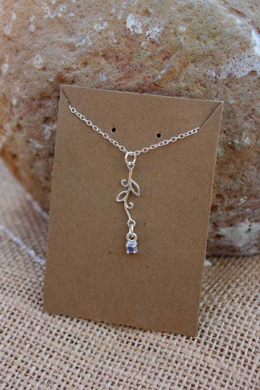 Sterling Silver Leaf Necklace with Rose cut Tanzanite