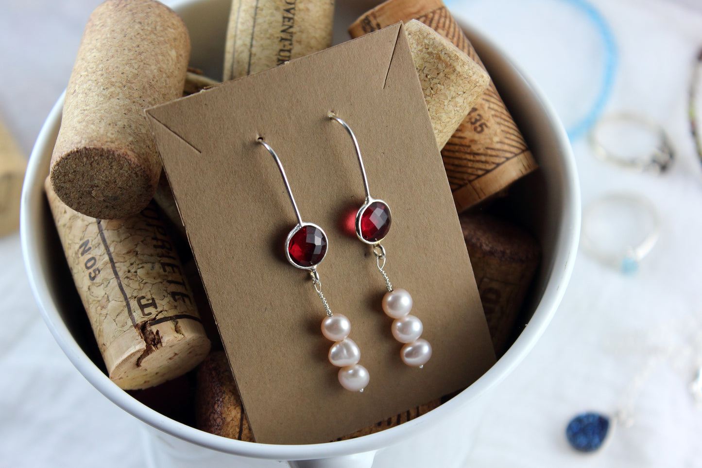 Pink tourmaline and pink pearl earrings