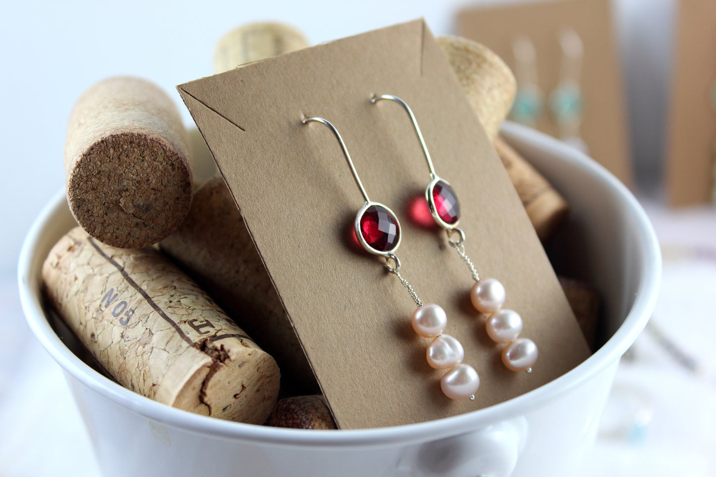 Pink tourmaline and pink pearl earrings