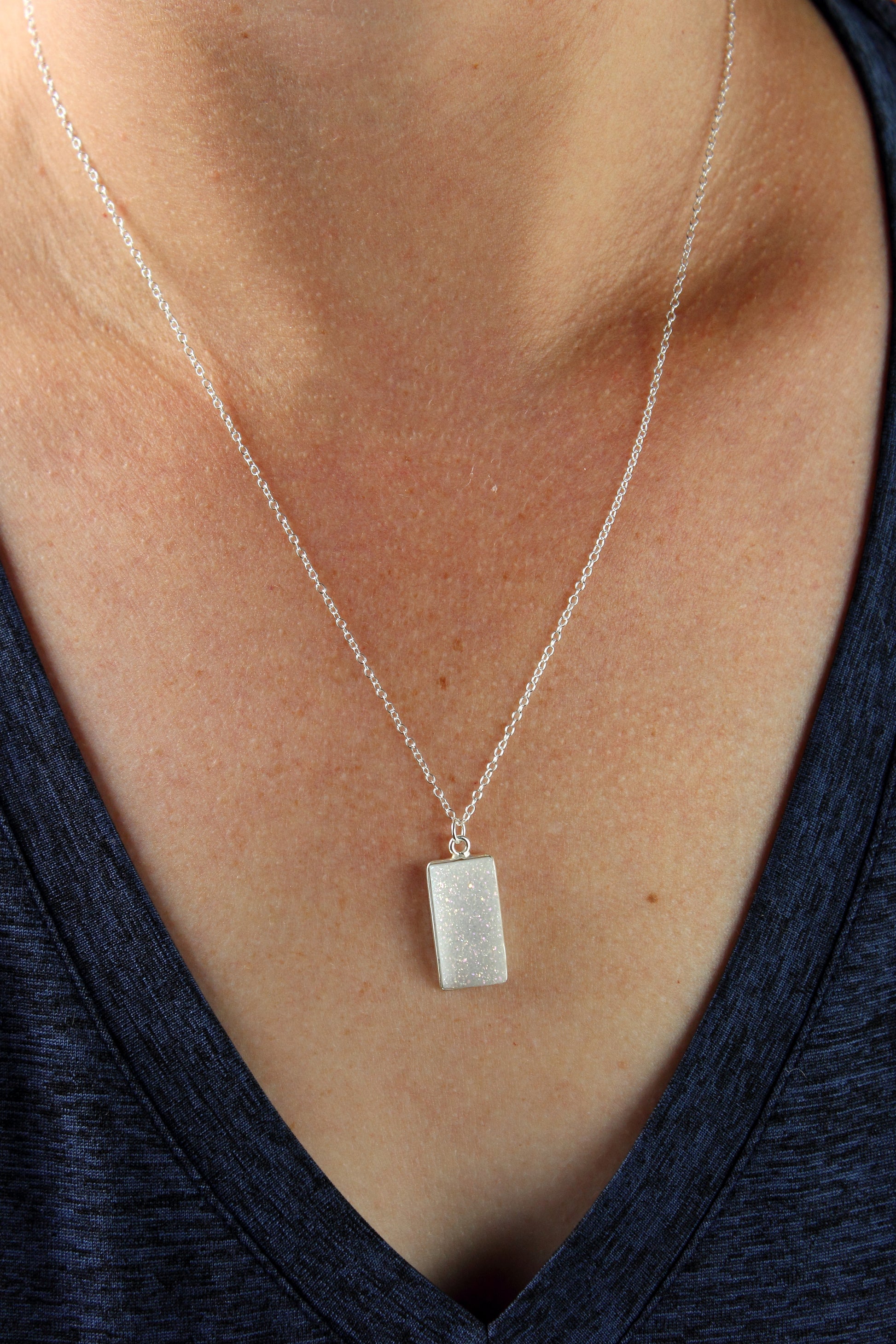 White Druzy Rectangle Necklace