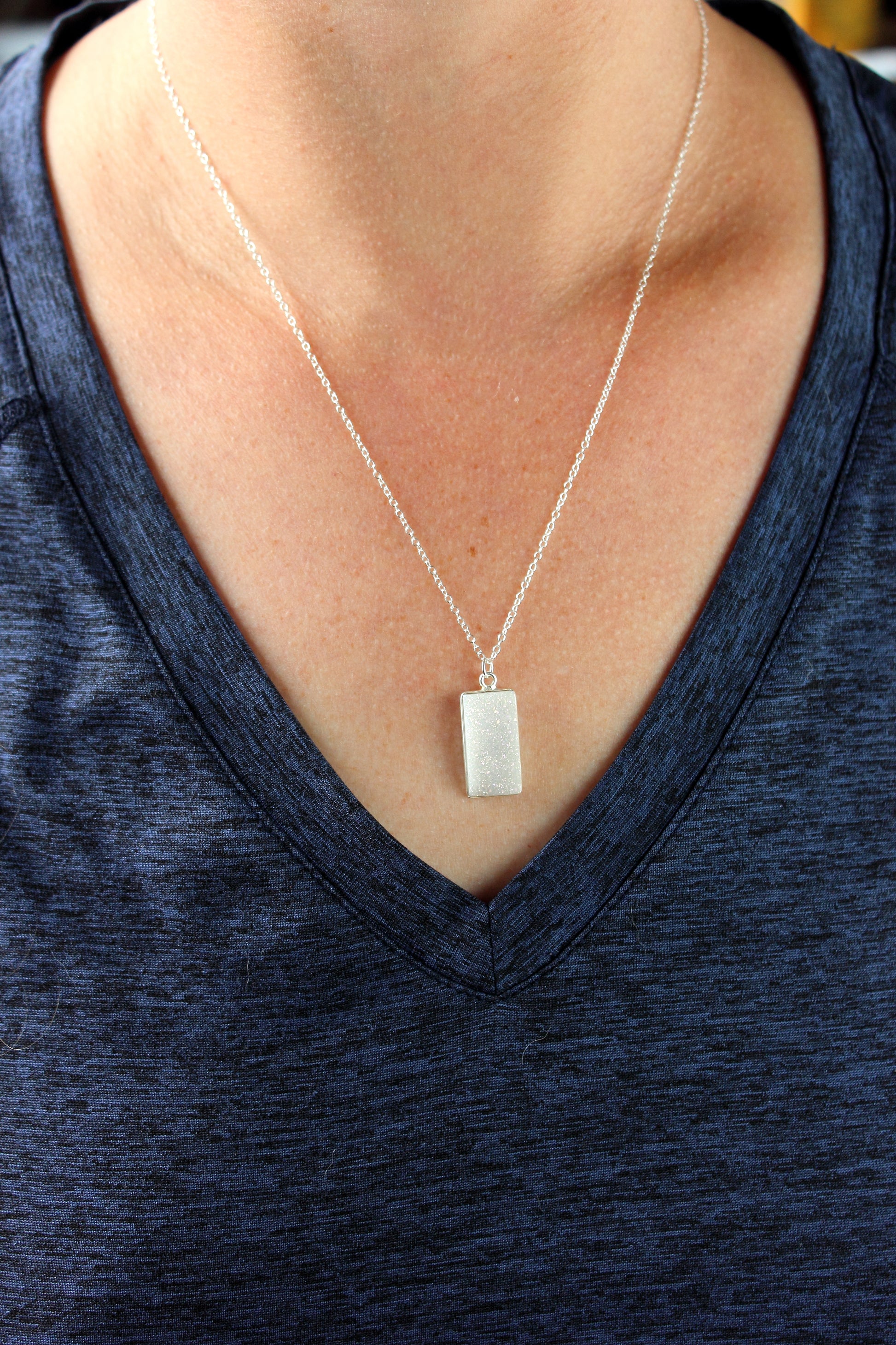 White Druzy Rectangle Necklace