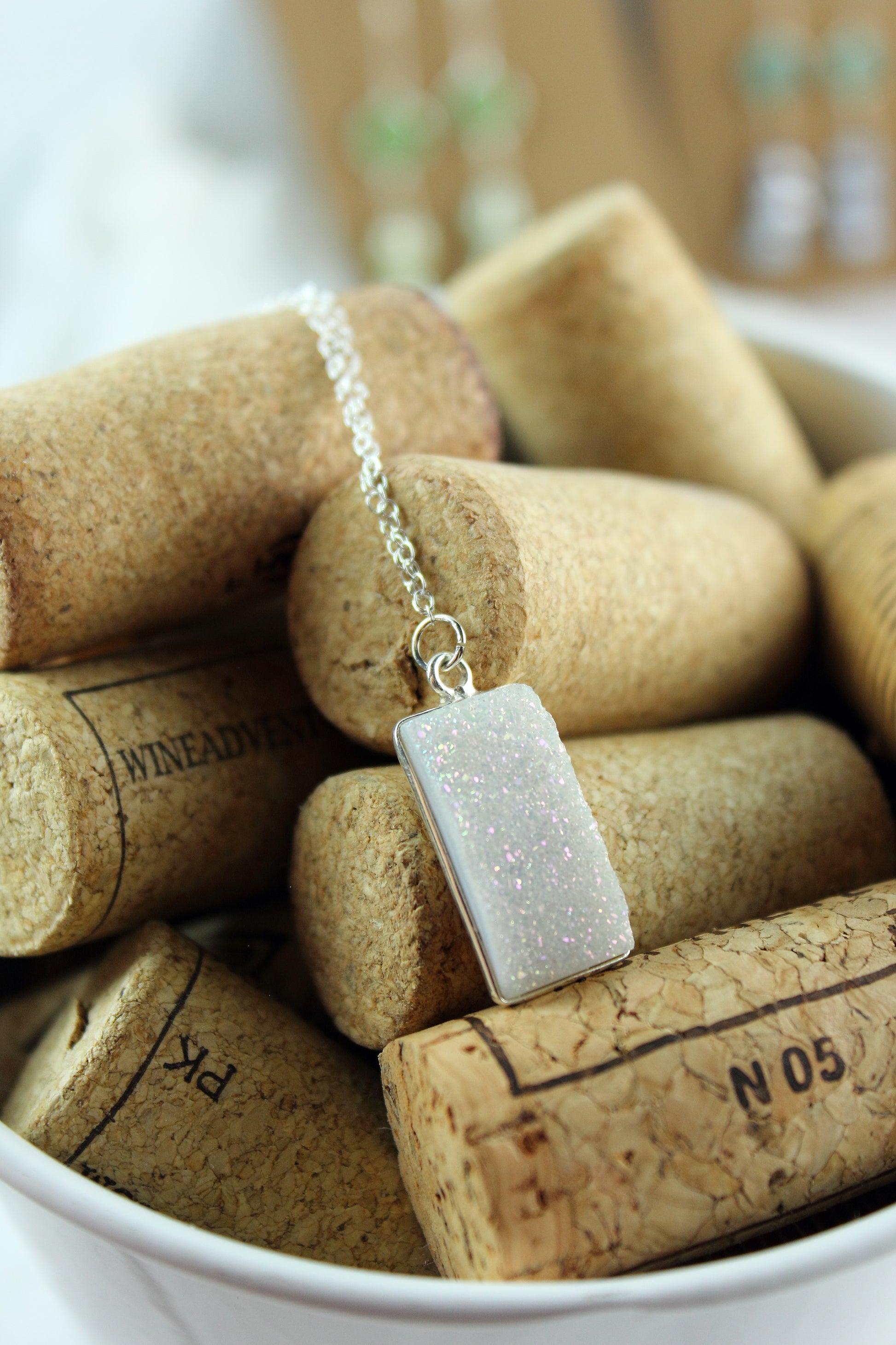 White Druzy Rectangle Necklace