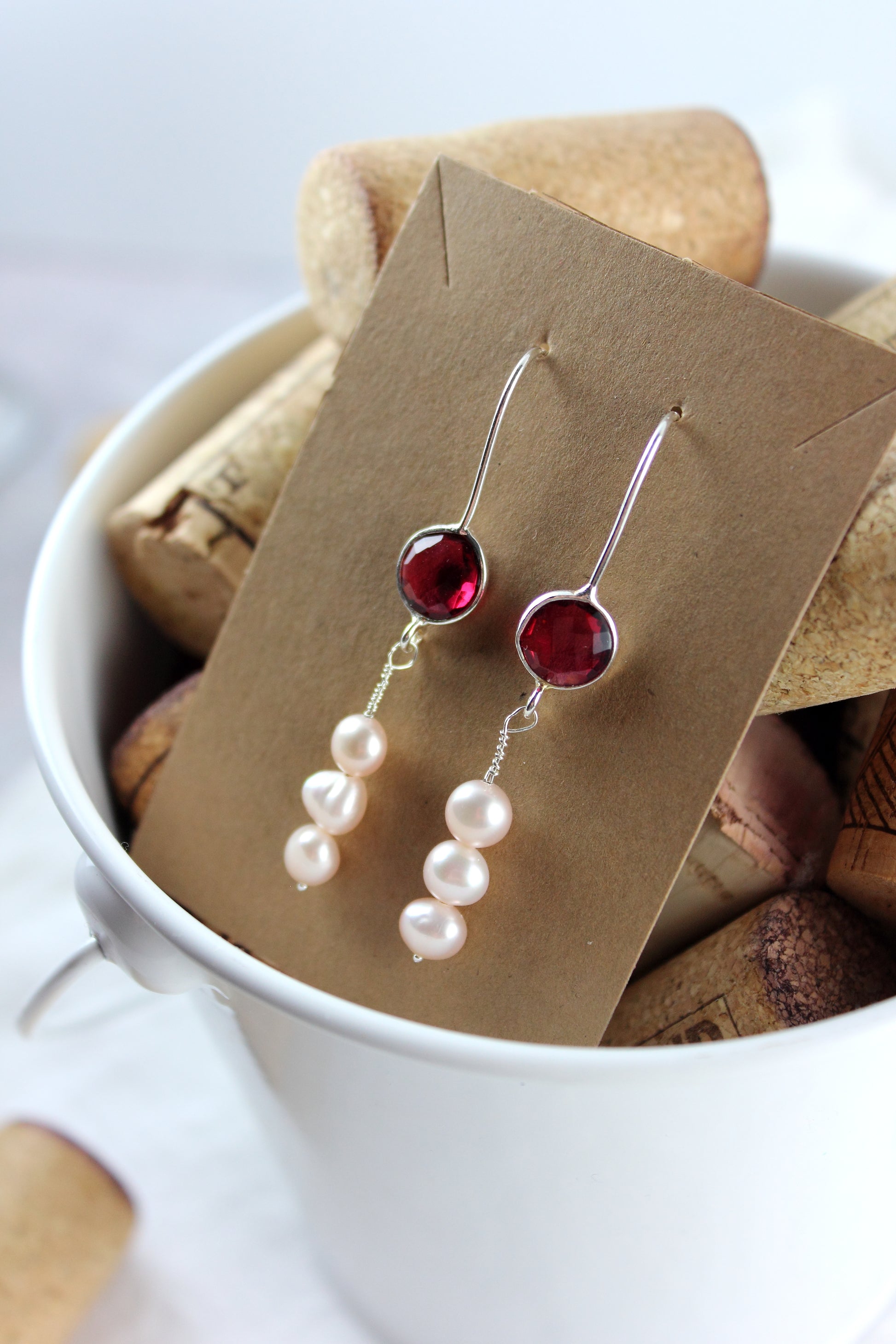 Pink tourmaline and pink pearl earrings