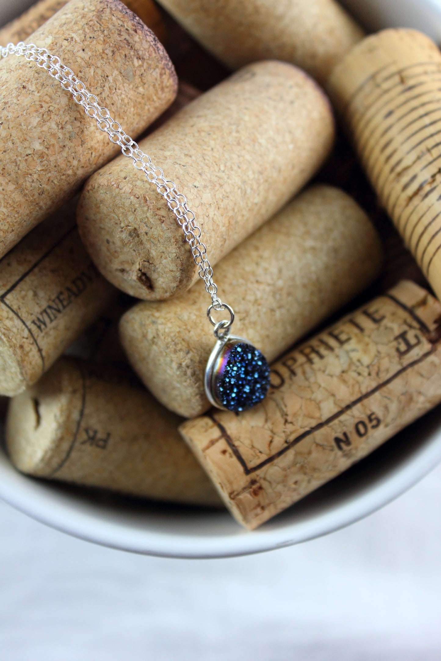 Blue Druzy Teardrop Necklace