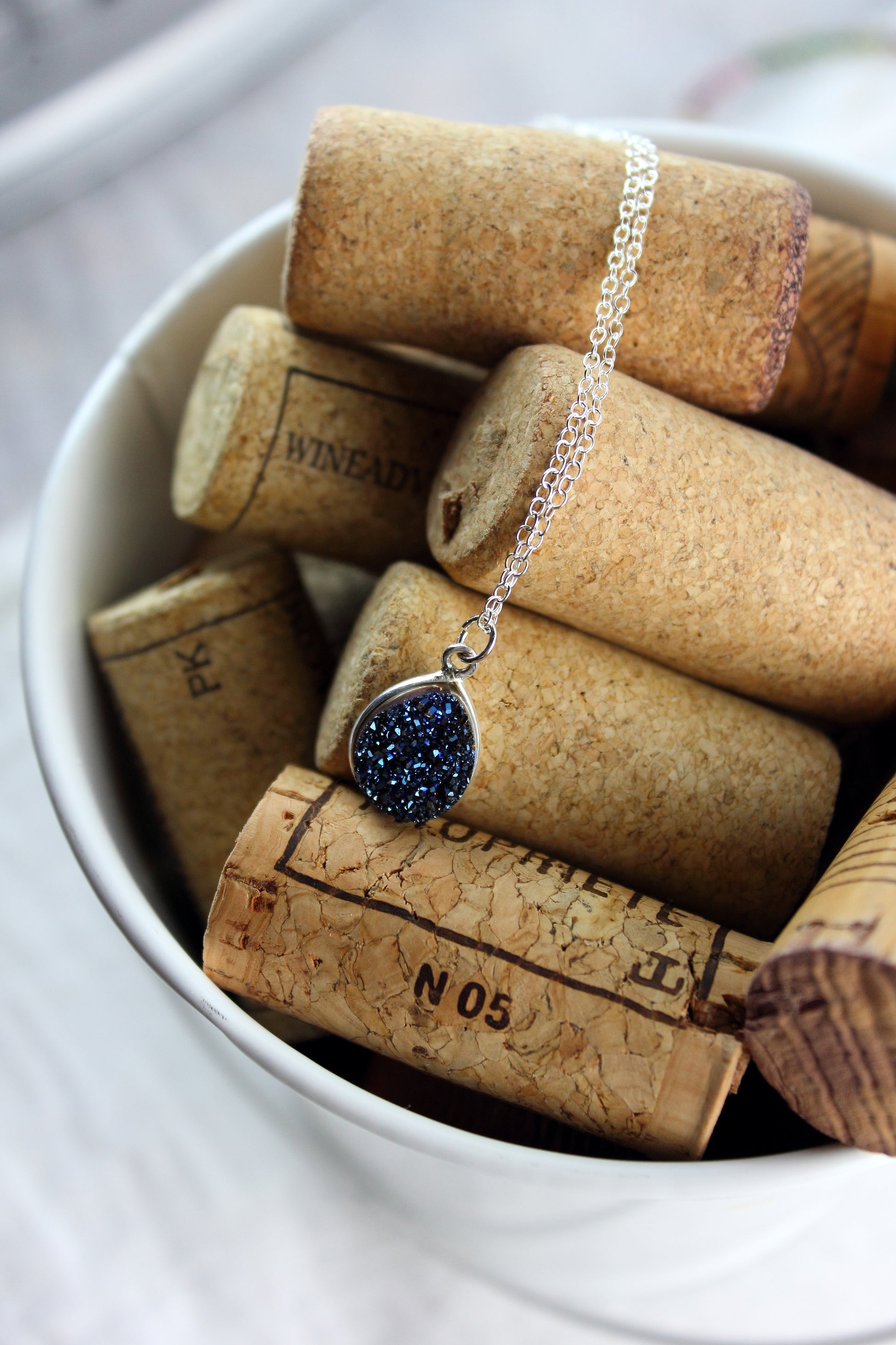 Blue Druzy Teardrop Necklace