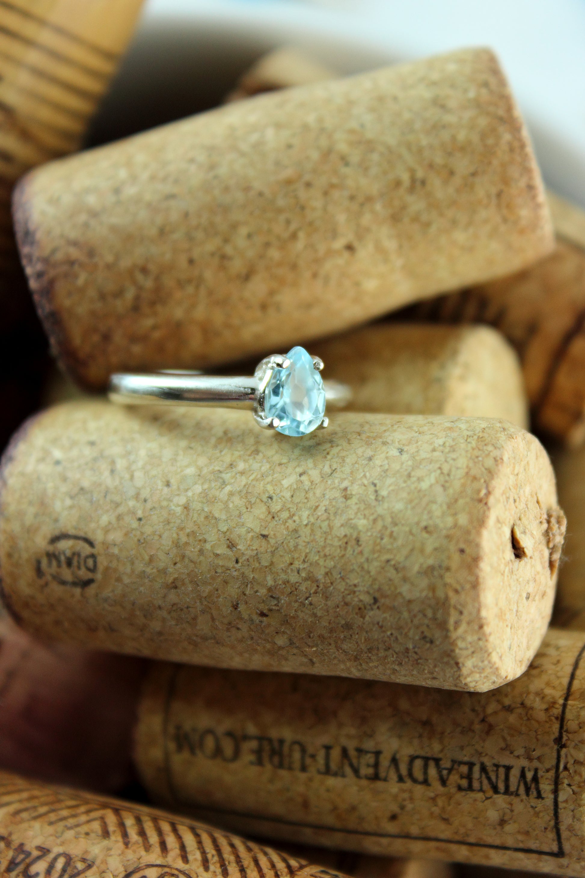 Blue Topaz Pear Cut Silver Ring