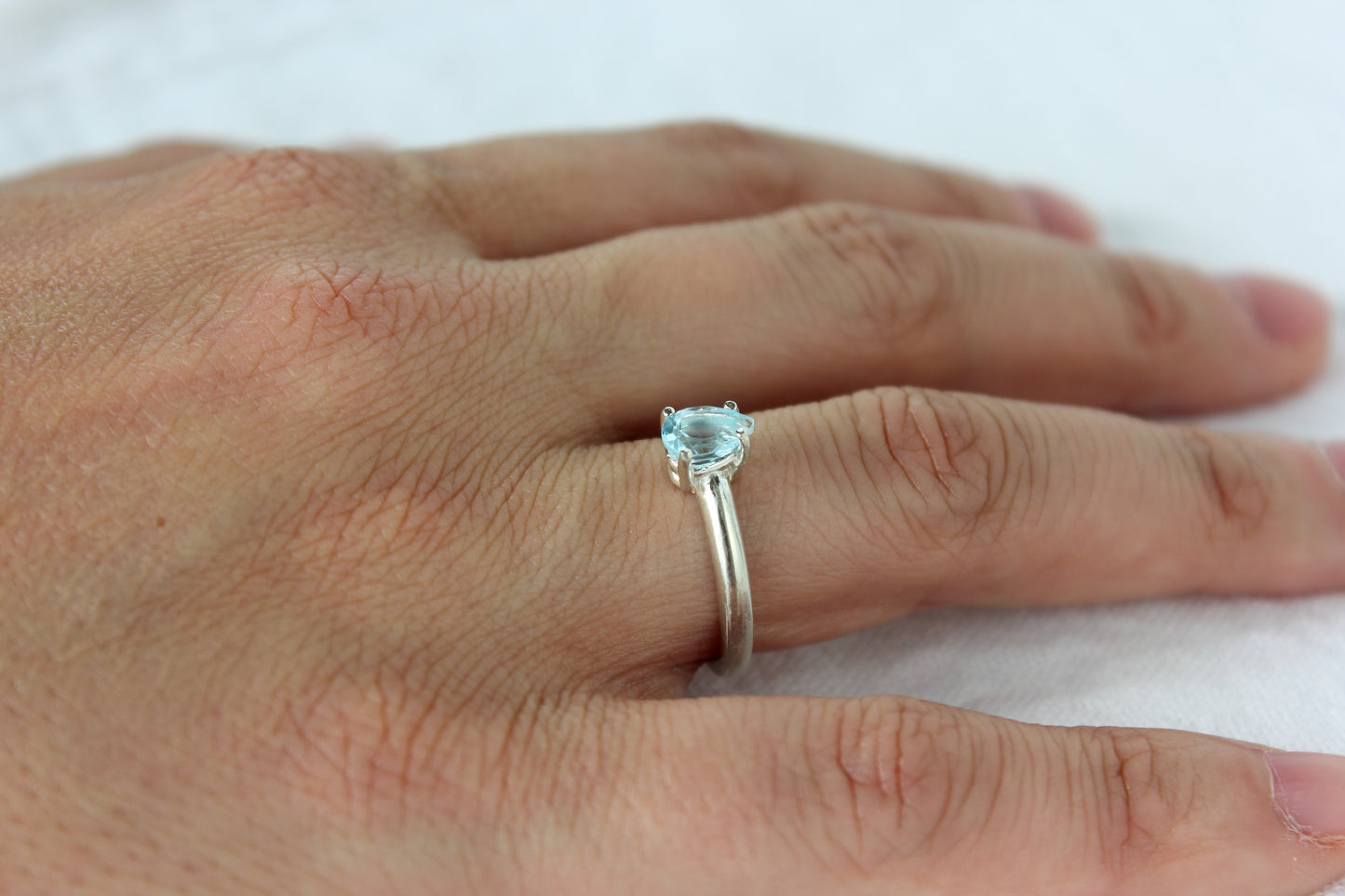 Blue Topaz Pear Cut Silver Ring