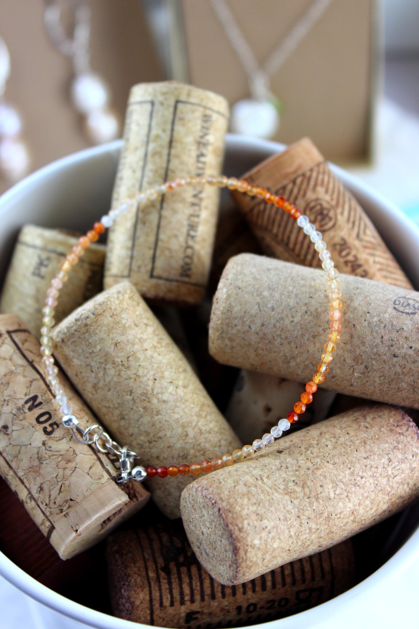 Carnelian shaded faceted micro beaded bracelet