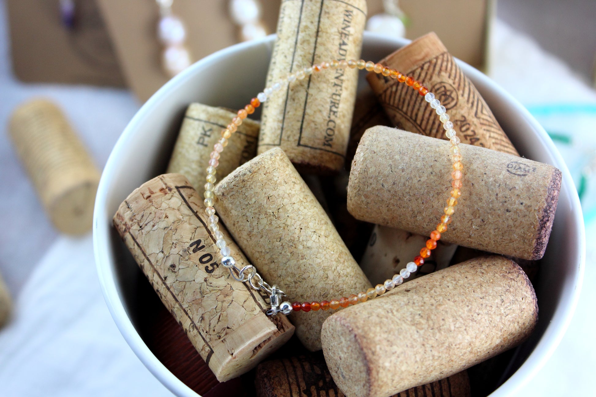 Carnelian shaded faceted micro beaded bracelet