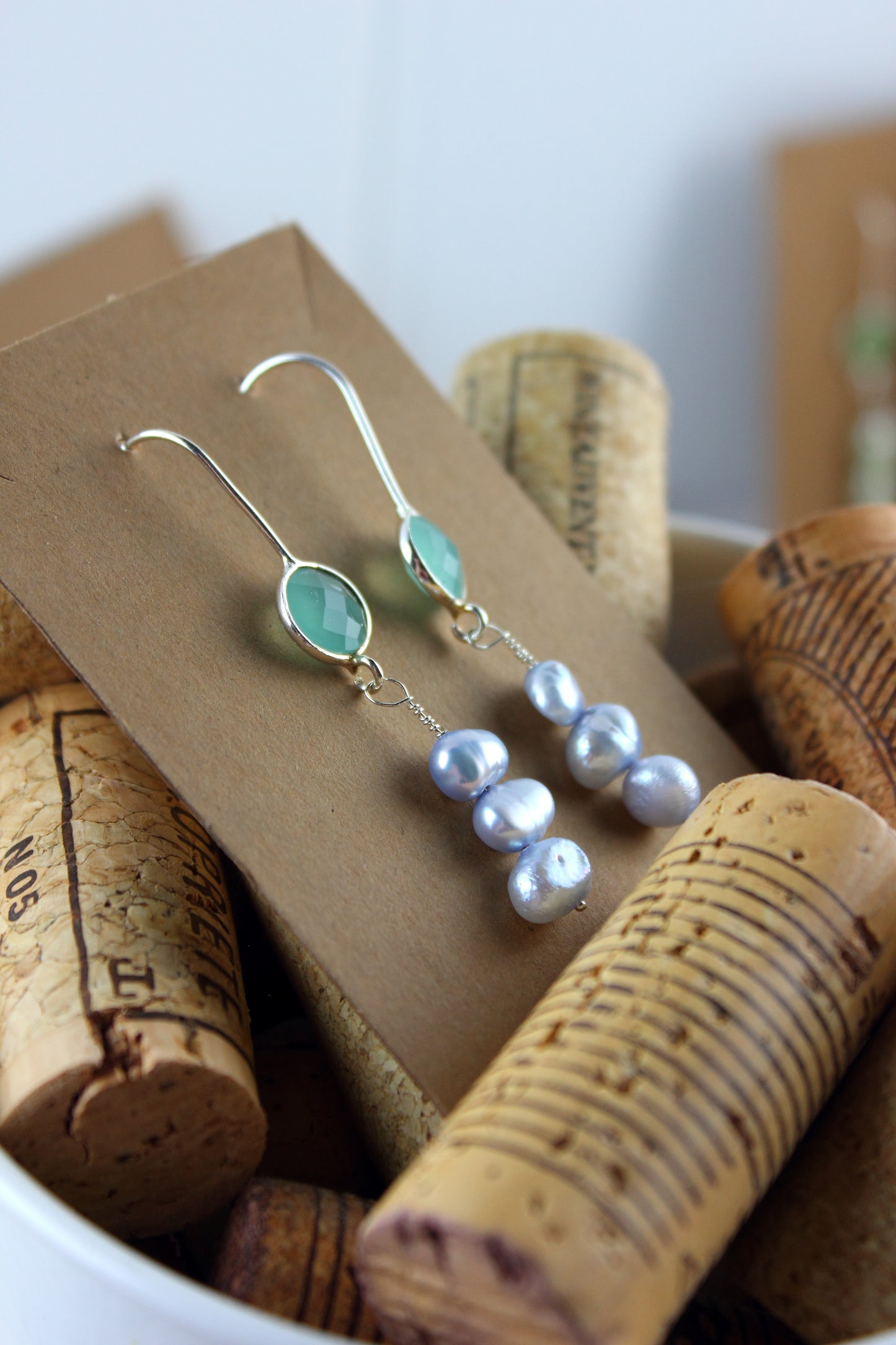 Aqua Chalcedony and Blue Pearl earrings