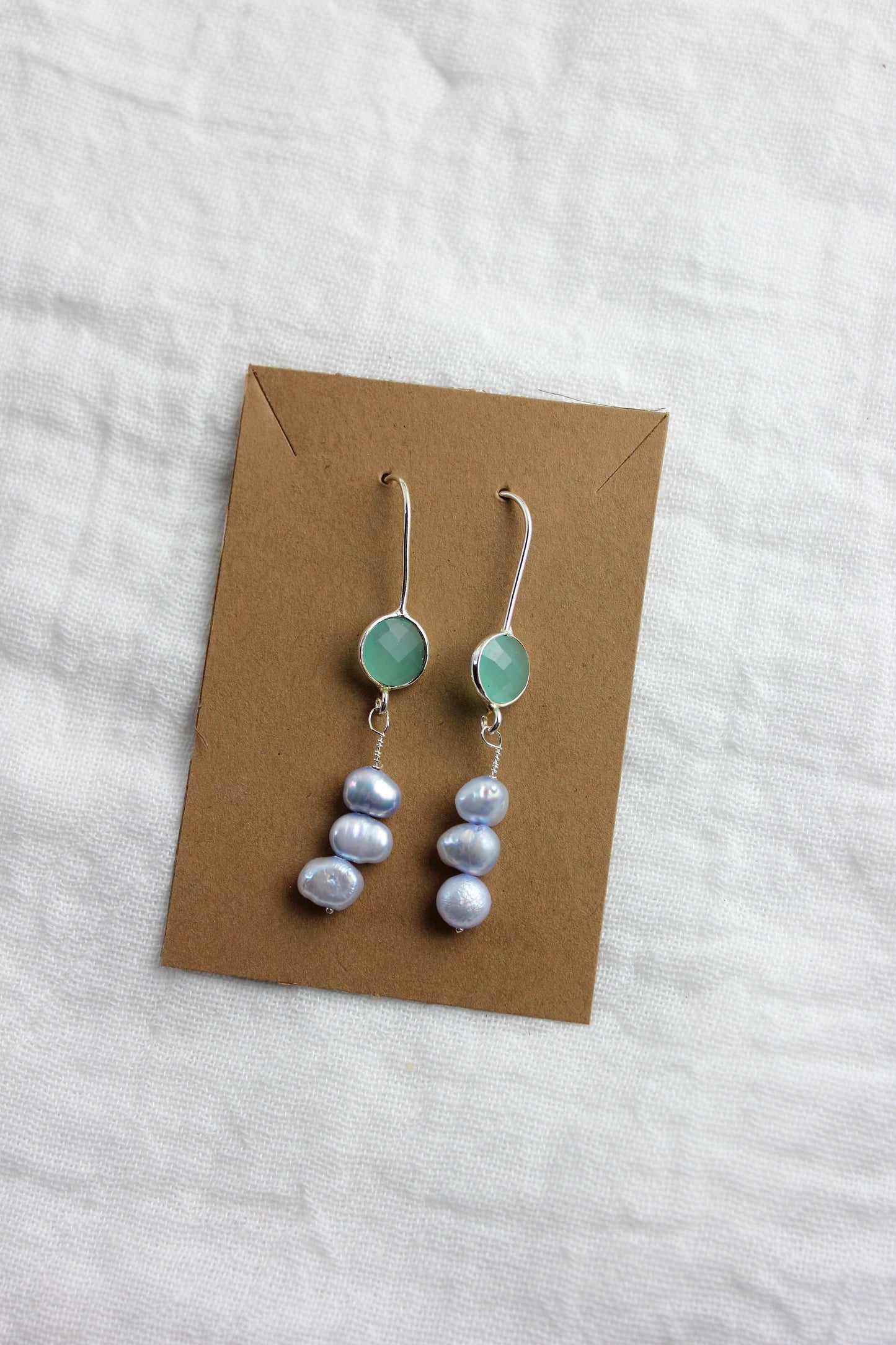 Aqua Chalcedony and Blue Pearl earrings