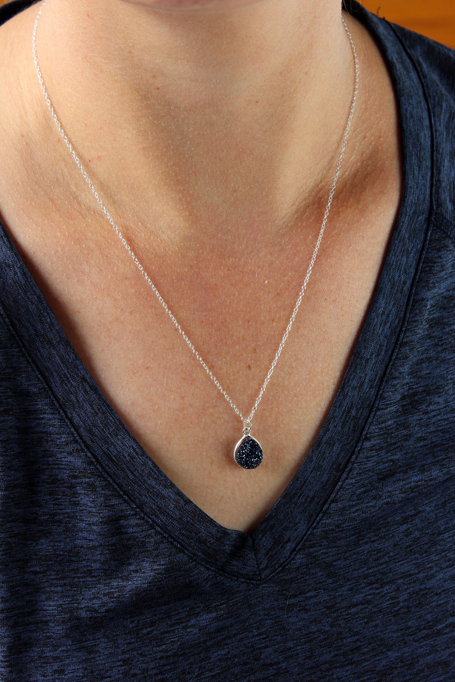 Blue Druzy Teardrop Necklace