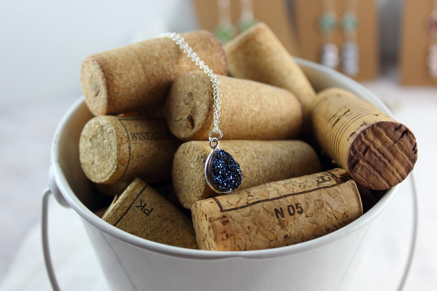 Blue Druzy Teardrop Necklace