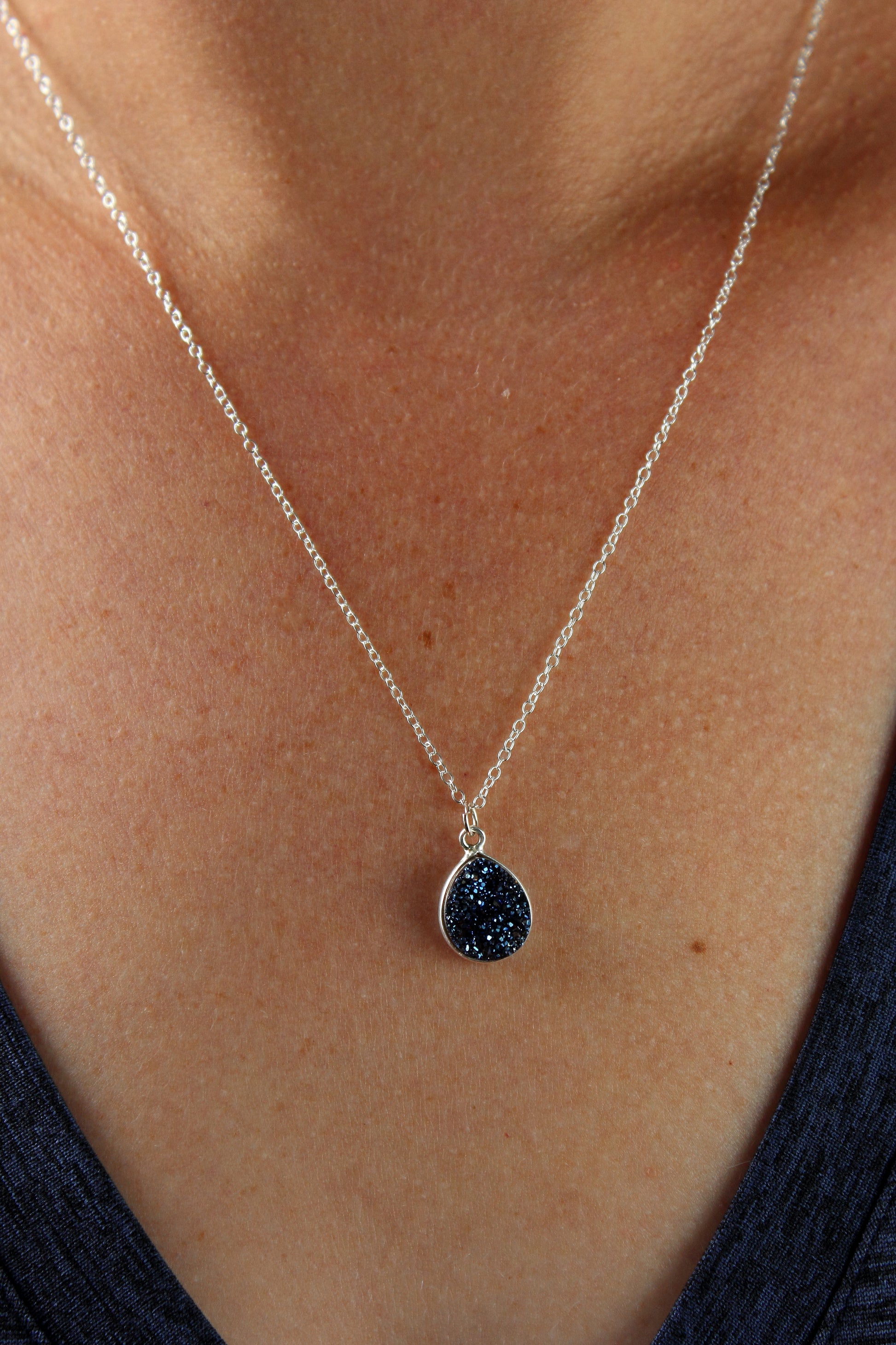 Blue Druzy Teardrop Necklace