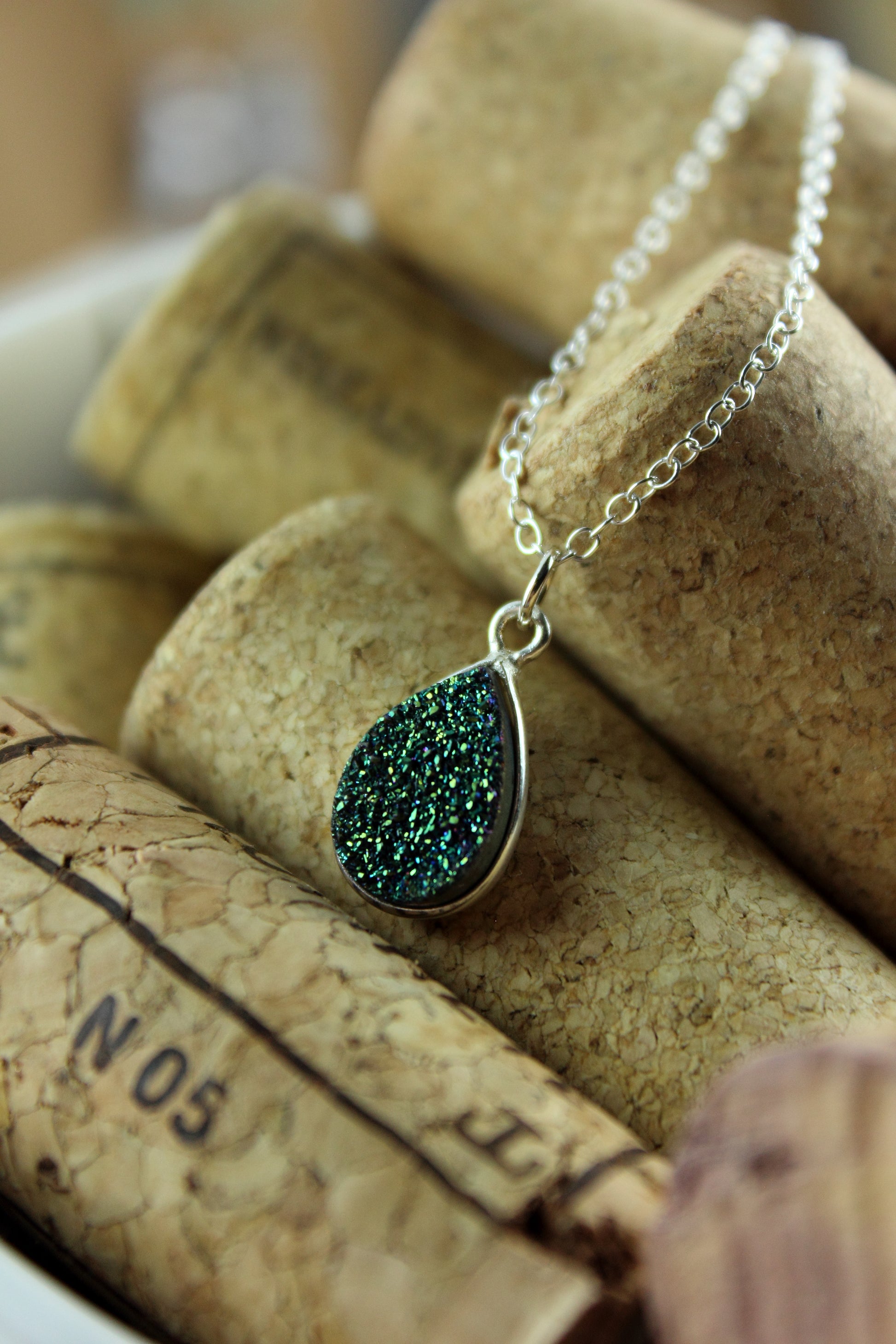 Green Druzy Pear Pendant